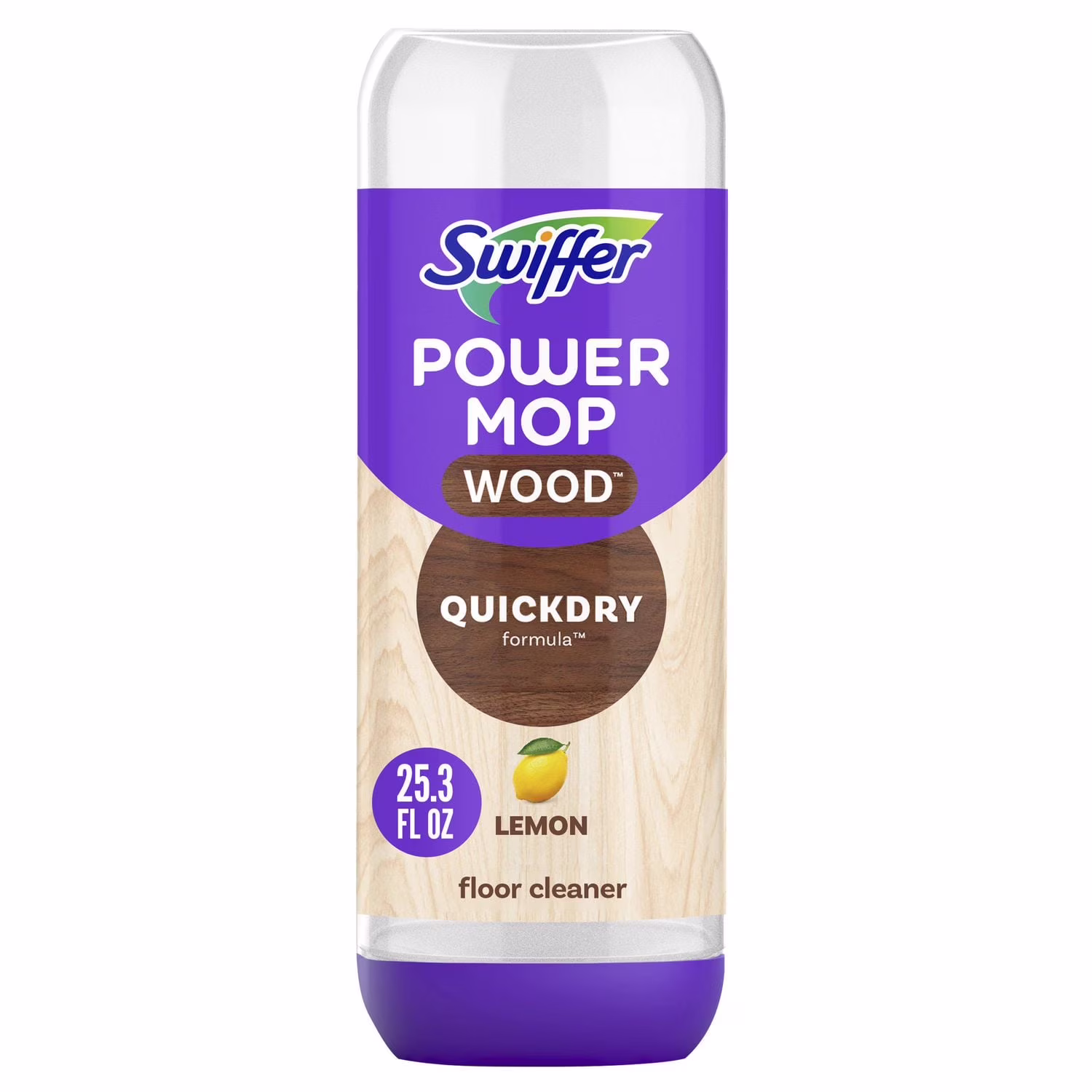 Swiffer powermop wood quickdry solution de nettoyage pour planchers de bois au parfum de citron.