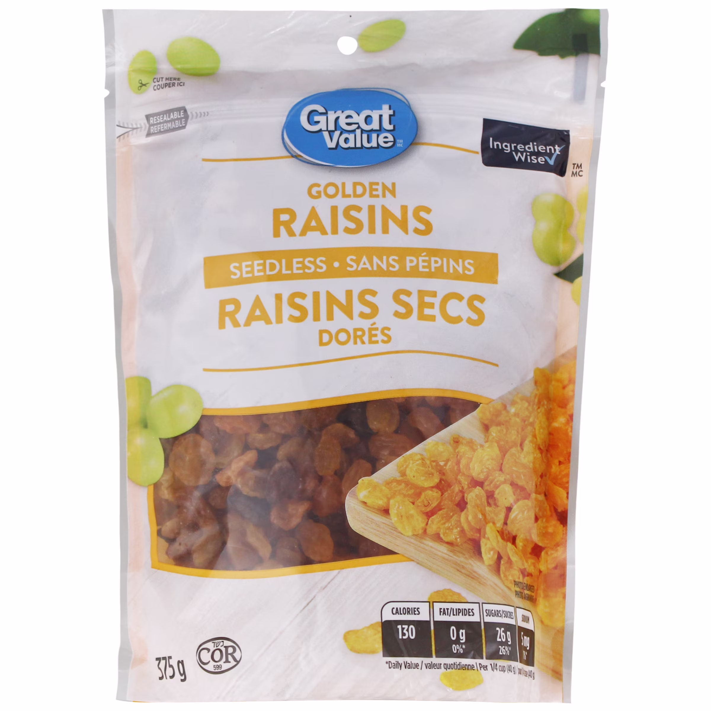 Raisins dorés sans pépins great value