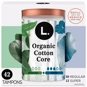 Tampons l. en coton sans blanchiment au chlore. pesticides. parfums. ni colorants. paquet multiple. degré dabsorption réguliersuper 42ct