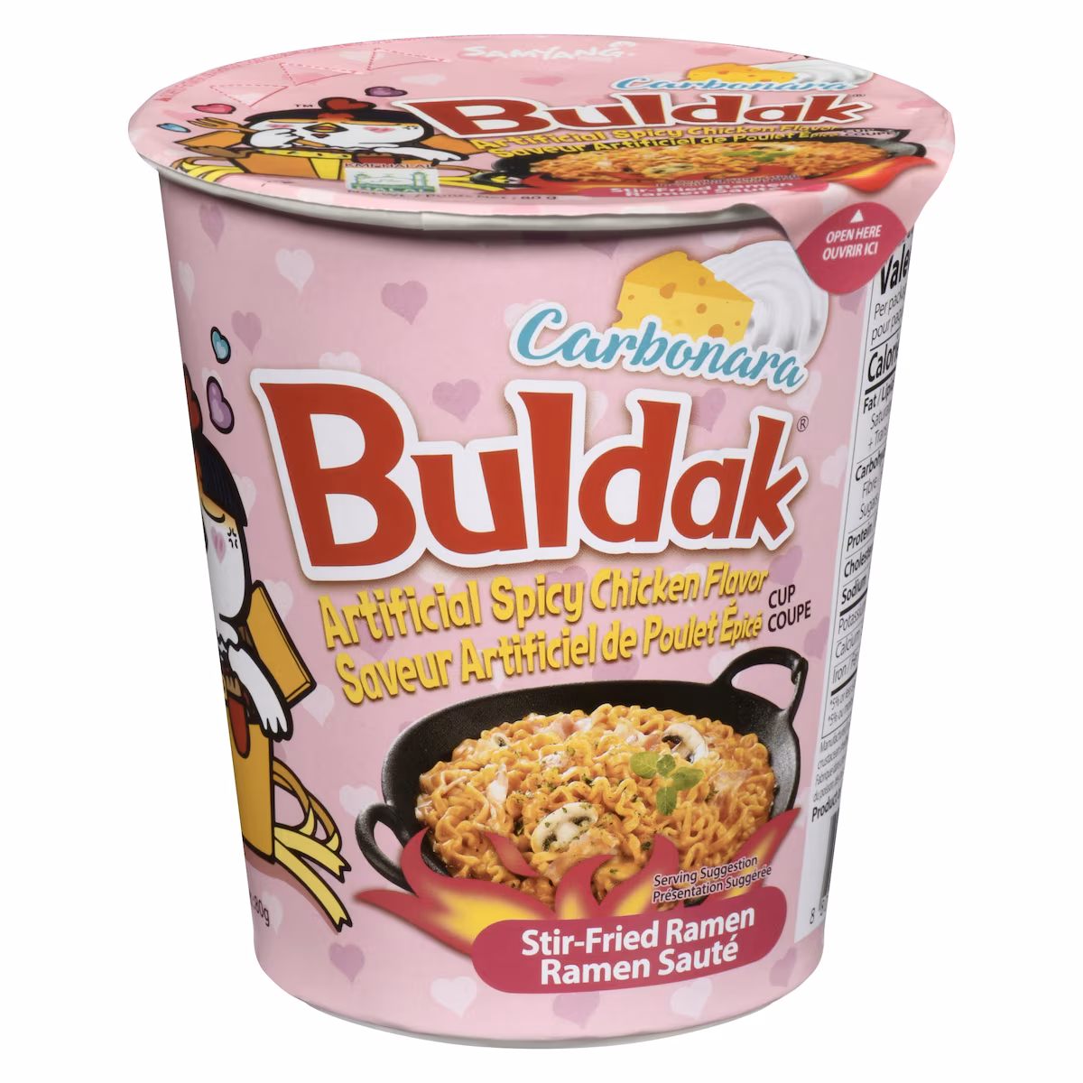 Buldak ramen sauté coupe carbonara saveur artificiel de poulet épicé