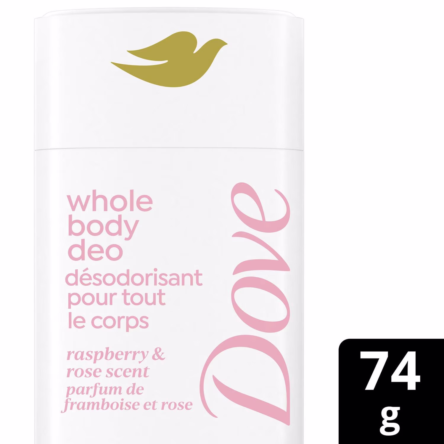 Déodorant corporel sans aluminium en bâton anti-frottement dove framboise + rose 72 heures de protection anti-odeurs