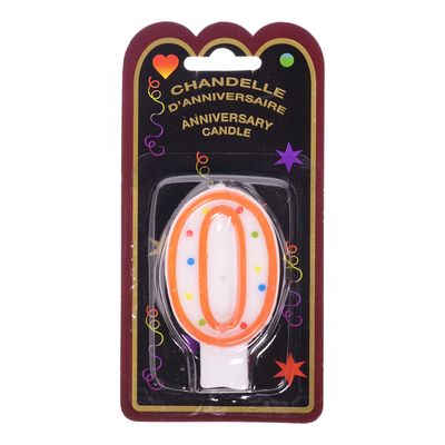 Chandelle d'anniversaire à pois avec numéro 0