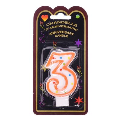Chandelle d'anniversaire à pois avec numéro 3