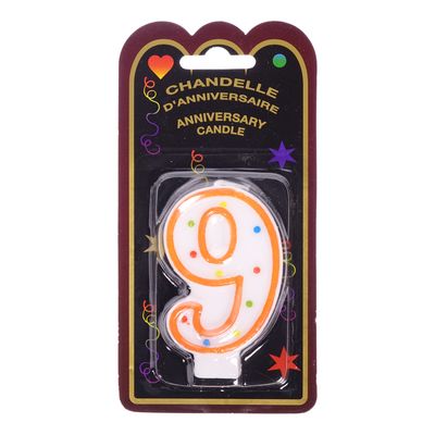 Chandelle d'anniversaire à pois avec numéro 9
