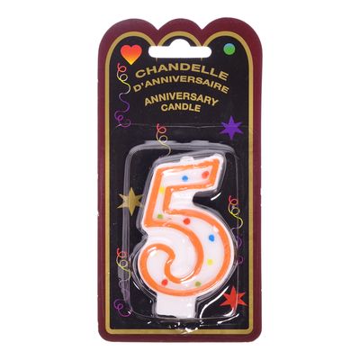 Chandelle d'anniversaire à pois avec numéro 5