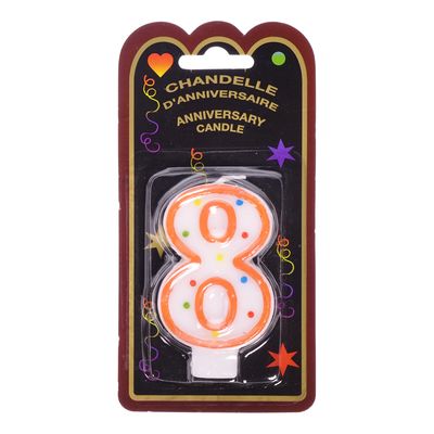 Chandelle d'anniversaire à pois avec numéro 8