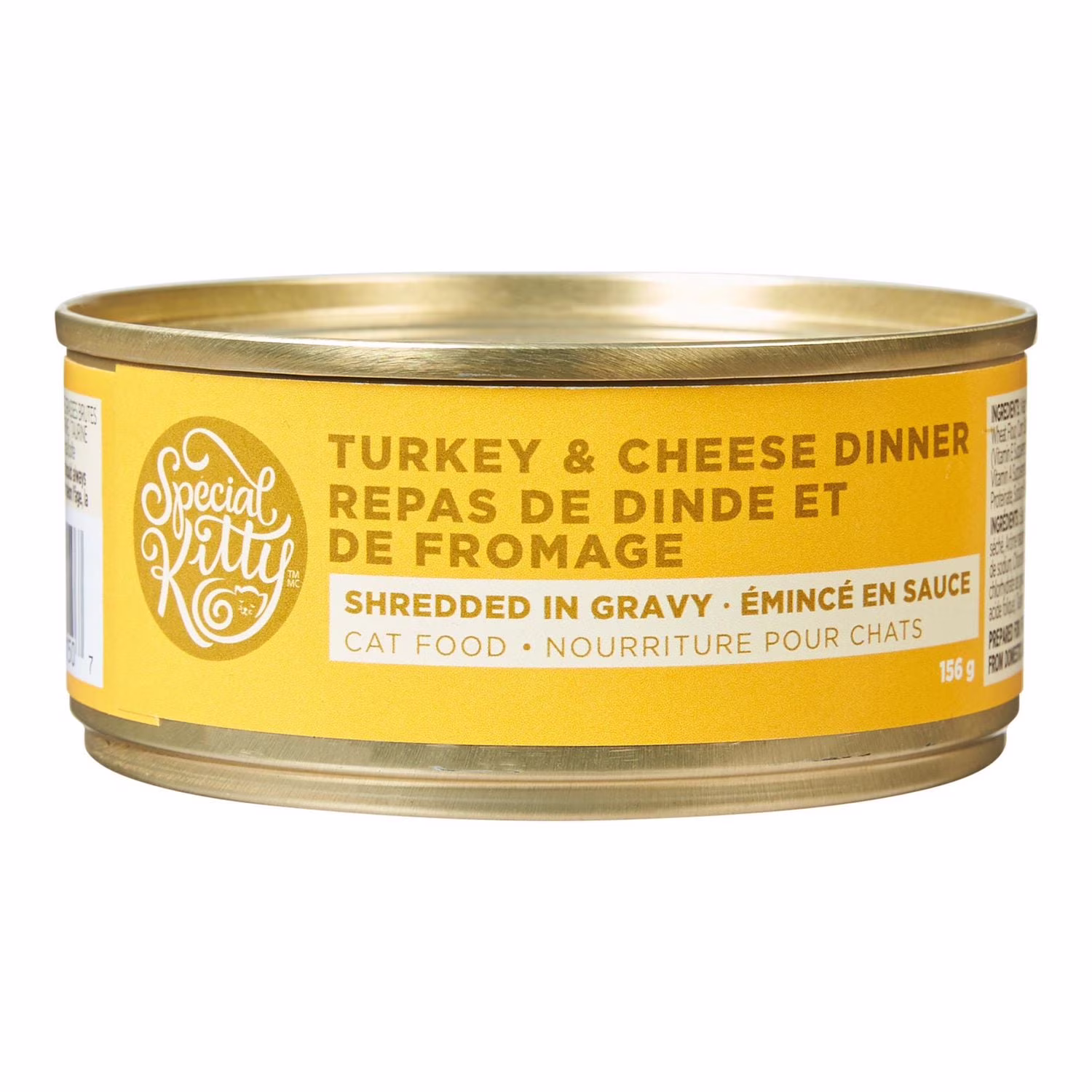 Pâtée pour chats special kitty  dîner à la dinde et au fromage effilochés dans une sauce. conserve de  sk dîner à la dinde et au fromage    chacun
