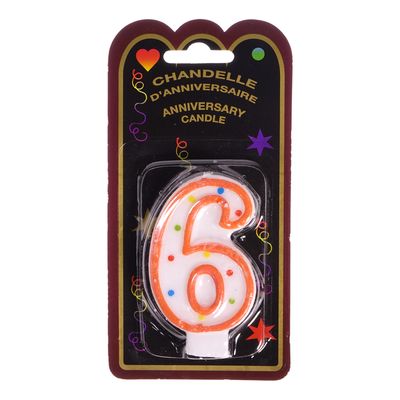 Chandelle d'anniversaire à pois avec numéro 6