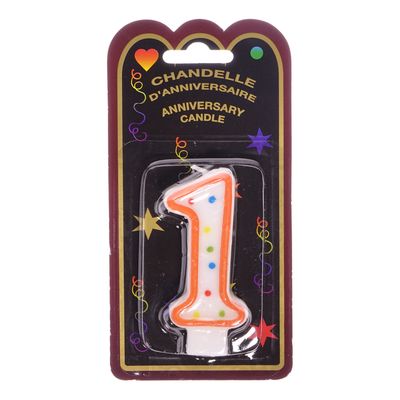 Chandelle d'anniversaire à pois avec numéro 1