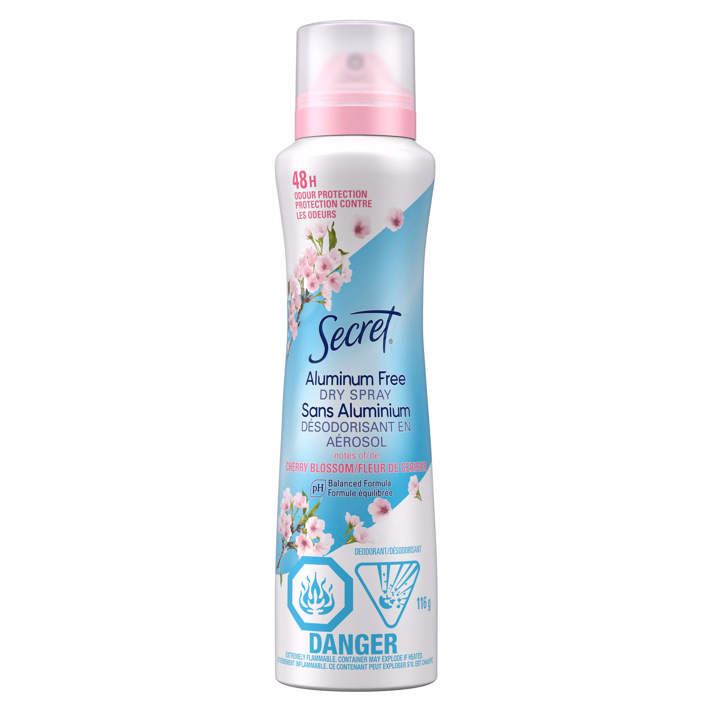 Désodorisant sans aluminium secret en aérosol pour femmes. fleur de cerisier