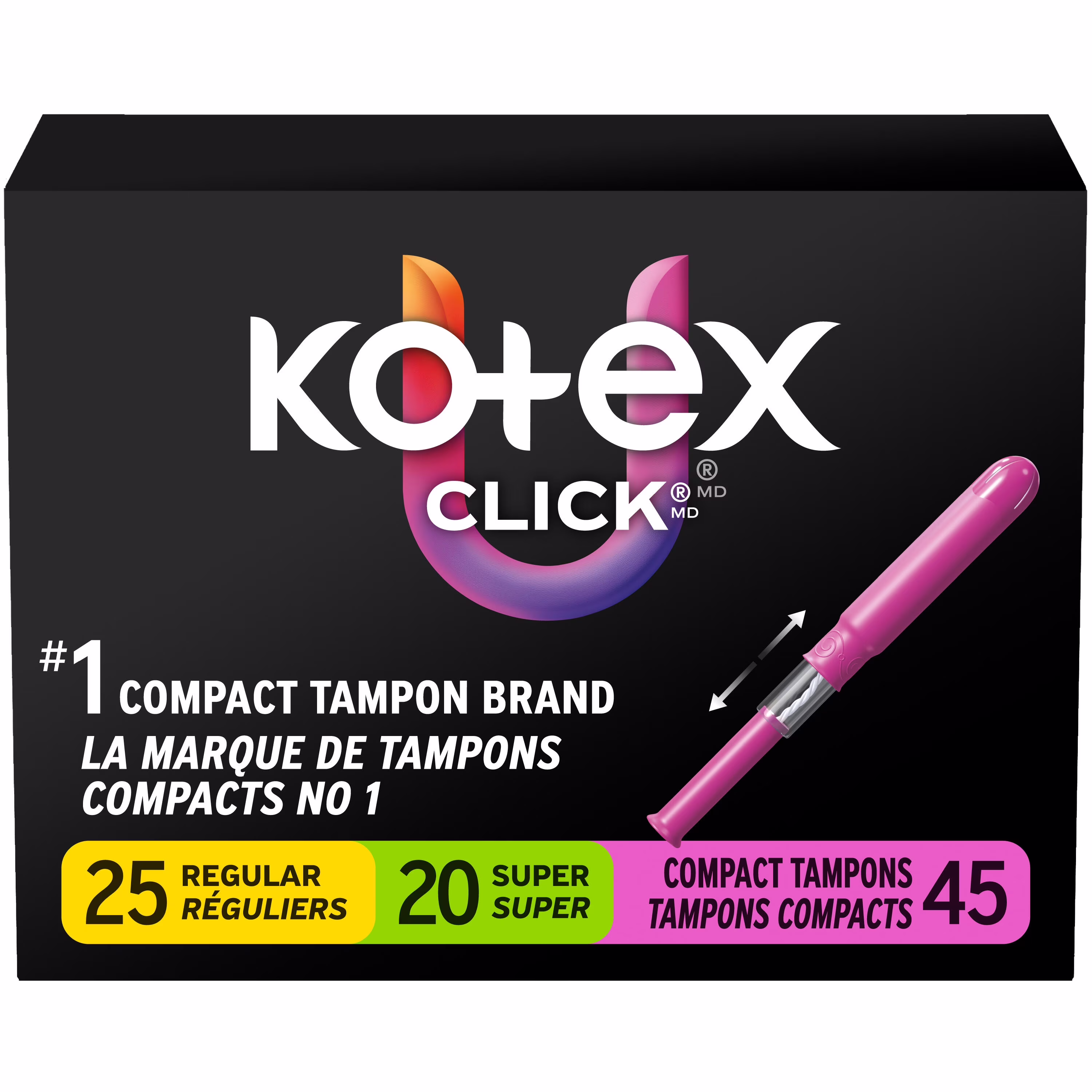 U by kotex click compact. tampons. multipack. régulier  super absorbant. non parfumé 45 unités