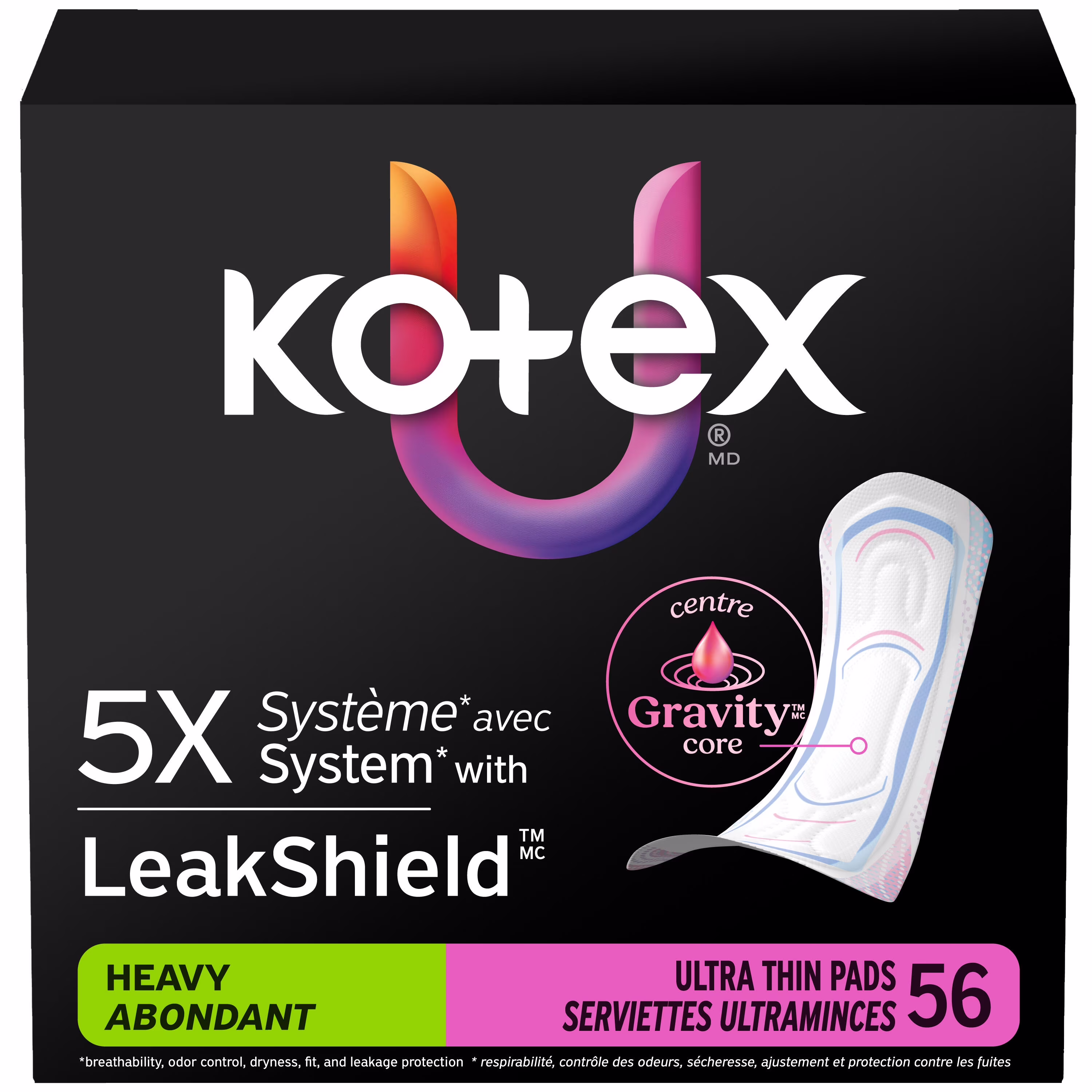 Serviettes ultraminces kotex. absorption élevée. 56 unités