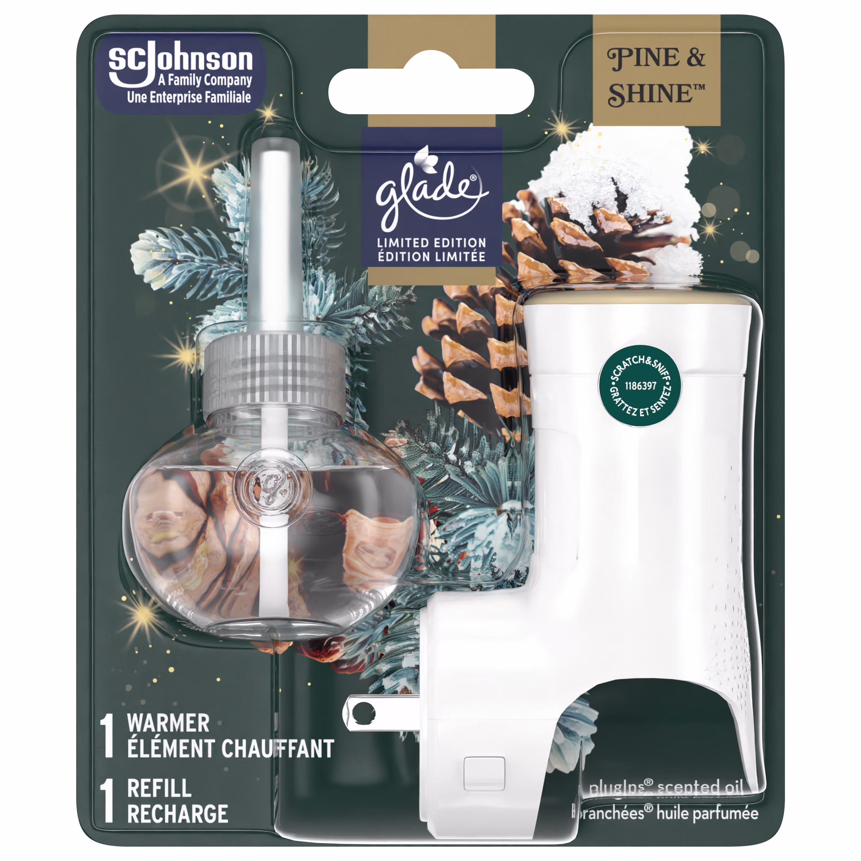 Glade branchées huile parfumée recharge. twinkling pine & cedar un élément chauffant et une recharge