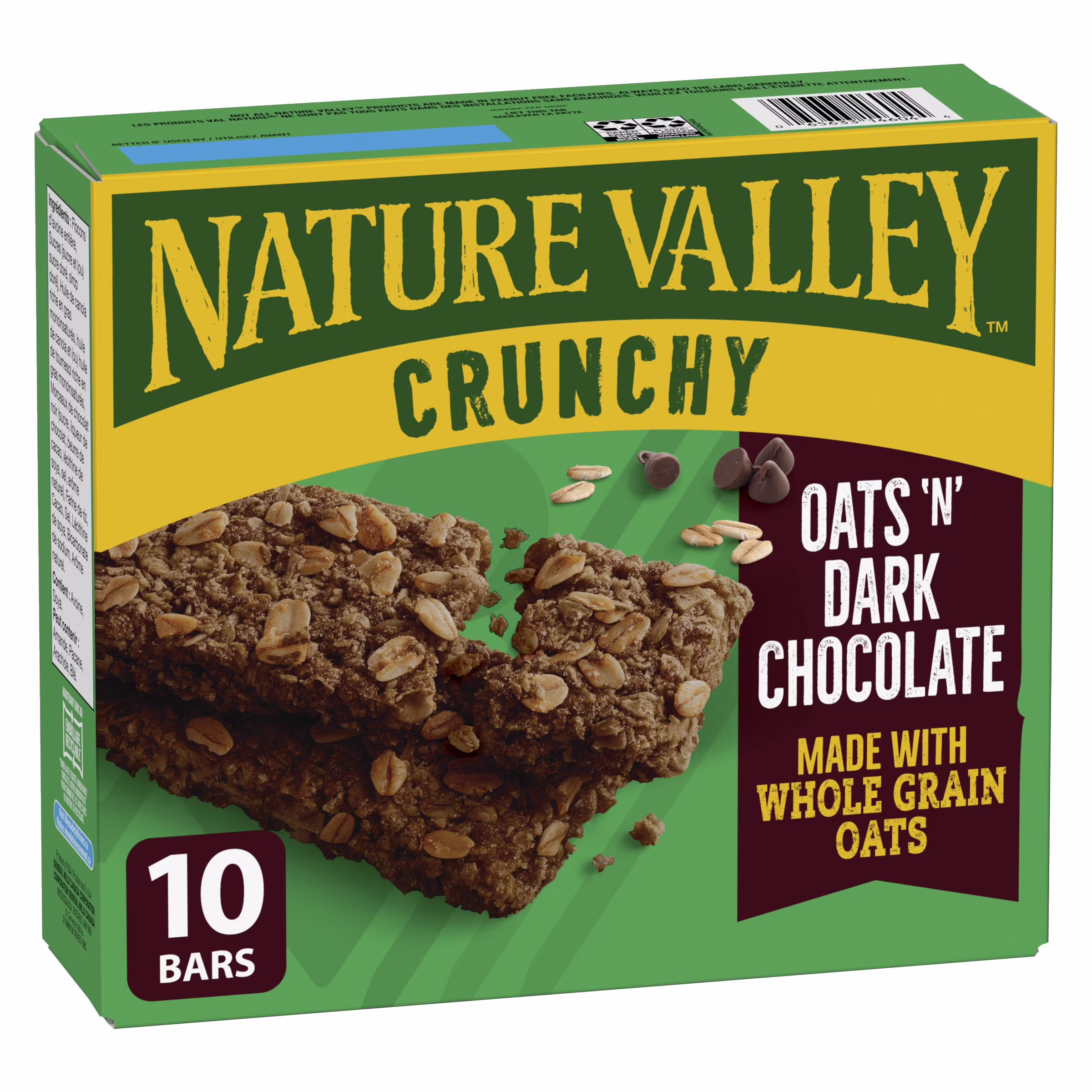 Granola Croquantes, Avoine et Chocolat Noir, 2 Barres par Portion 5 Portions, 10 Barres
