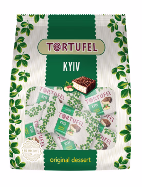 Tortufel kyiv gaufres au chocolat au lait avec morceaux de cacahuètes.