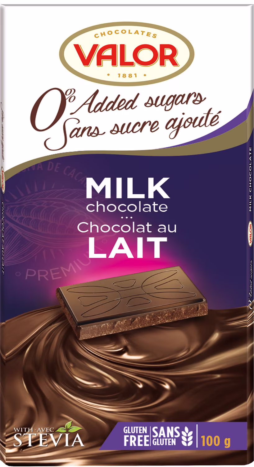 Tablette de chocolat au lait sans sucre ajouté