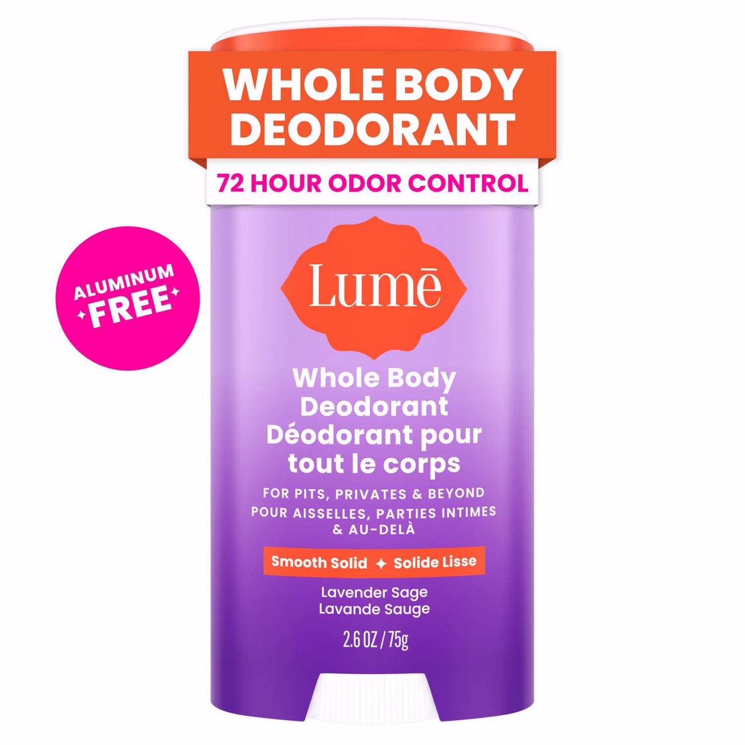 Déodorant féminin lume pour tout le corps - stick solide doux - sans aluminium - parfum lavande sauge.