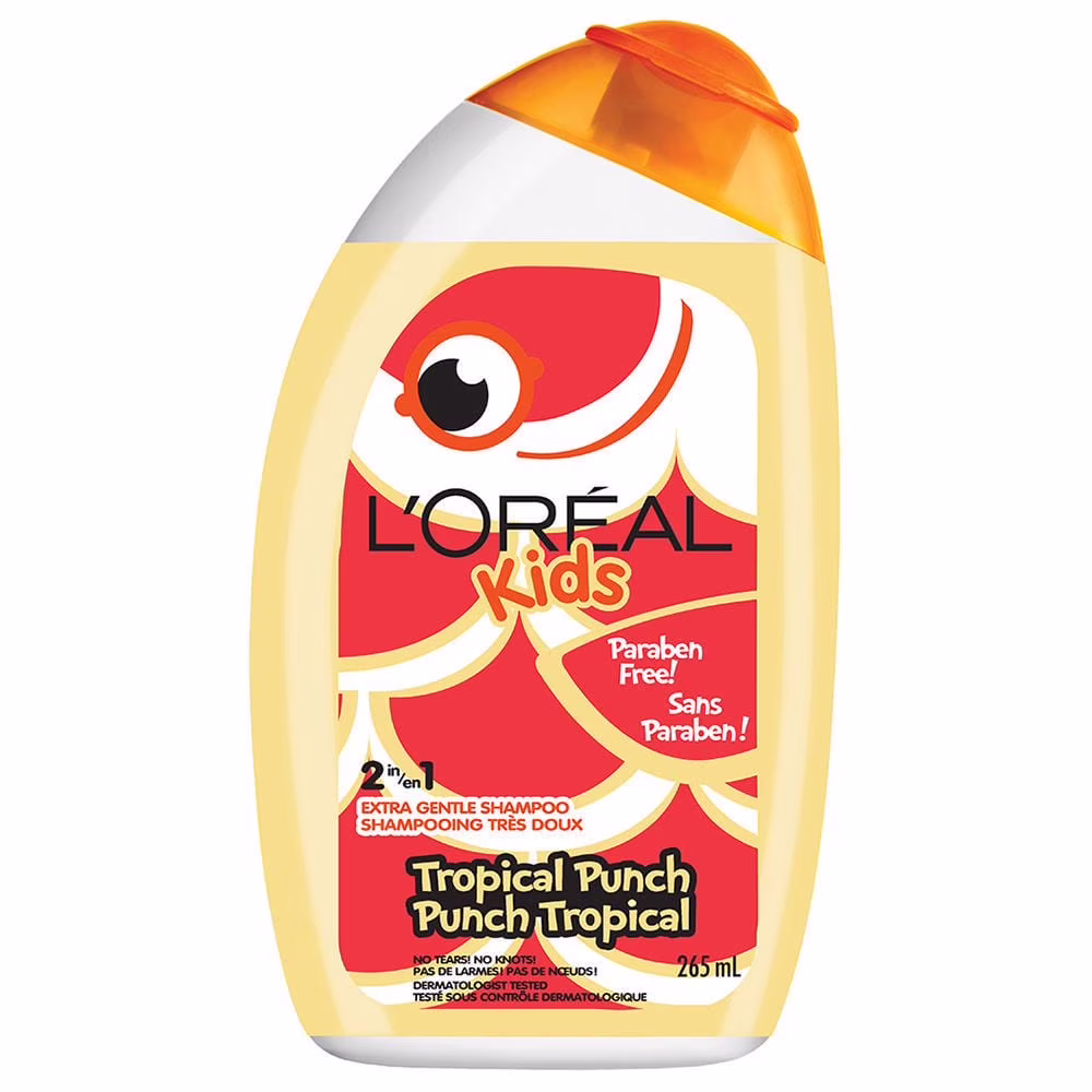 L'oréal kids 2-en-1 shampooing extra doux tropical punch. pour tous types de cheveux.