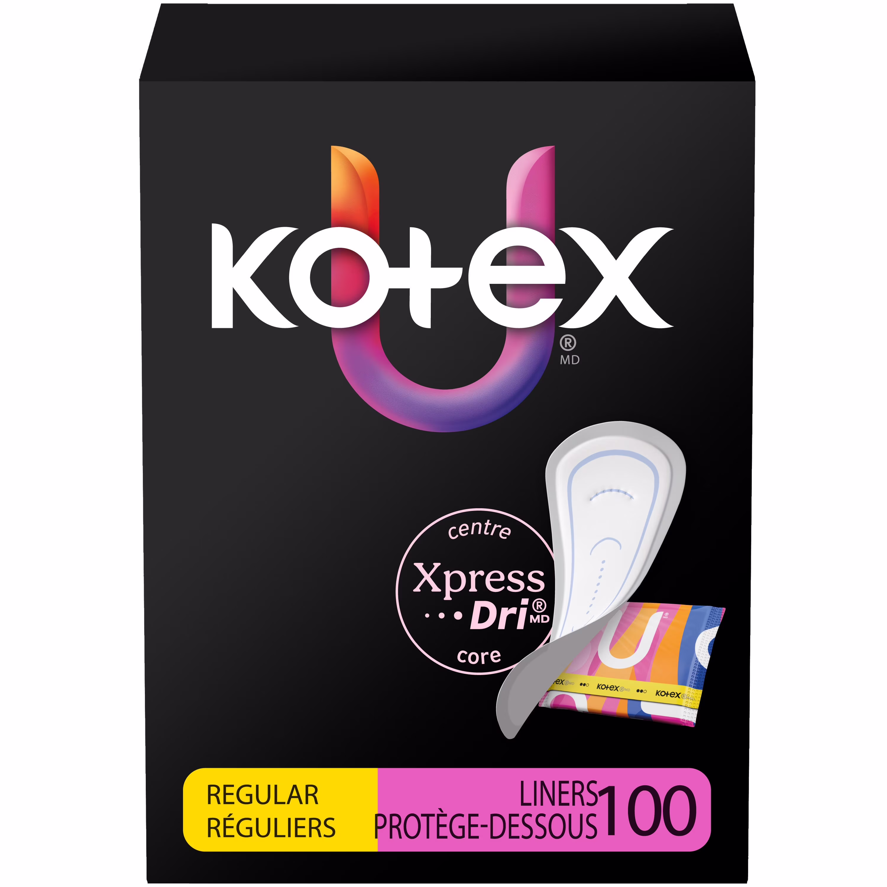 Protège-dessous pour le quotidien emballés kotex. absorption légère. protection régulière. 100 unités