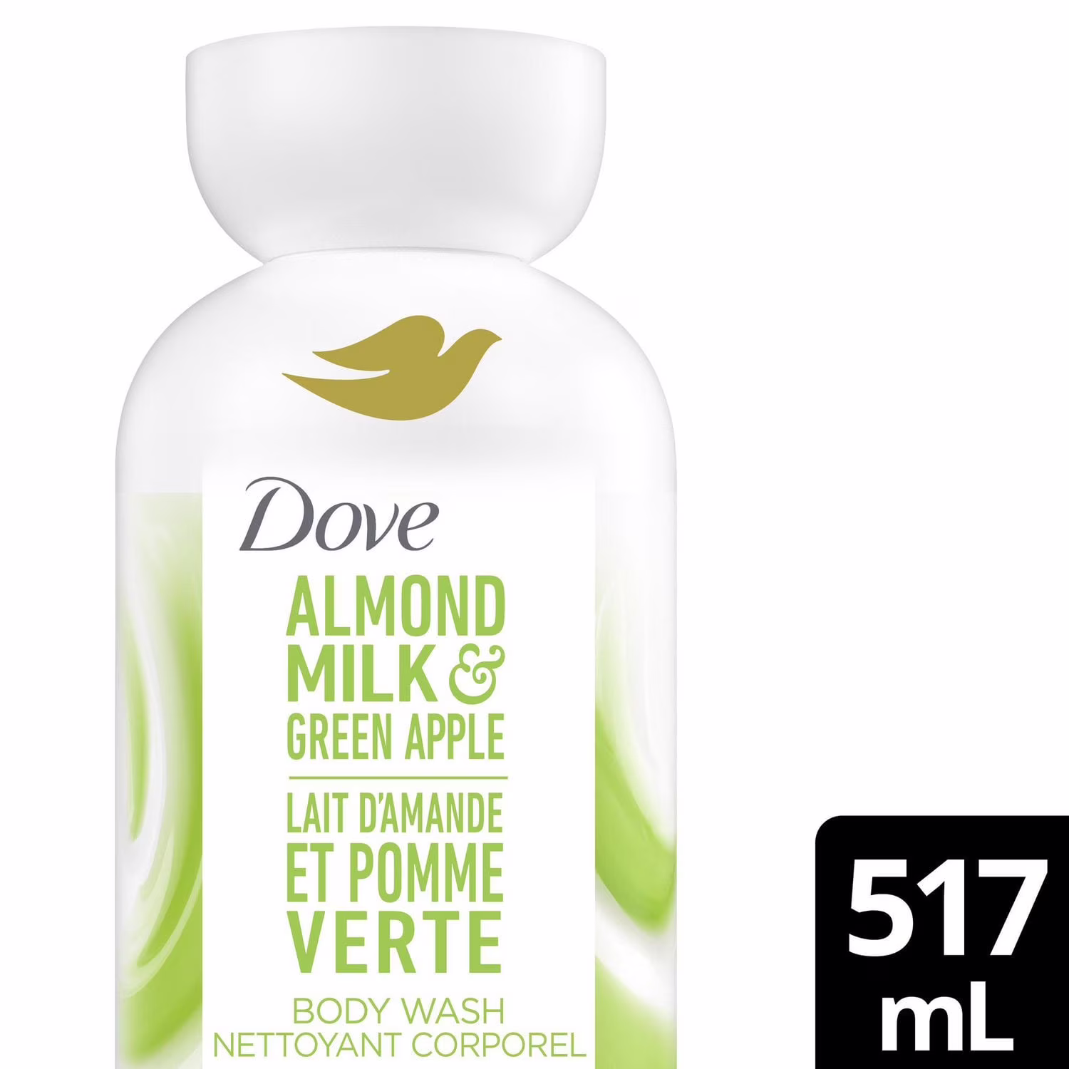 Dove lait végétal gel douche nettoyant pour une peau hydratée lait d'amande & pomme verte. sans nettoyants au sulfate ni parabènes. ph équilibré.