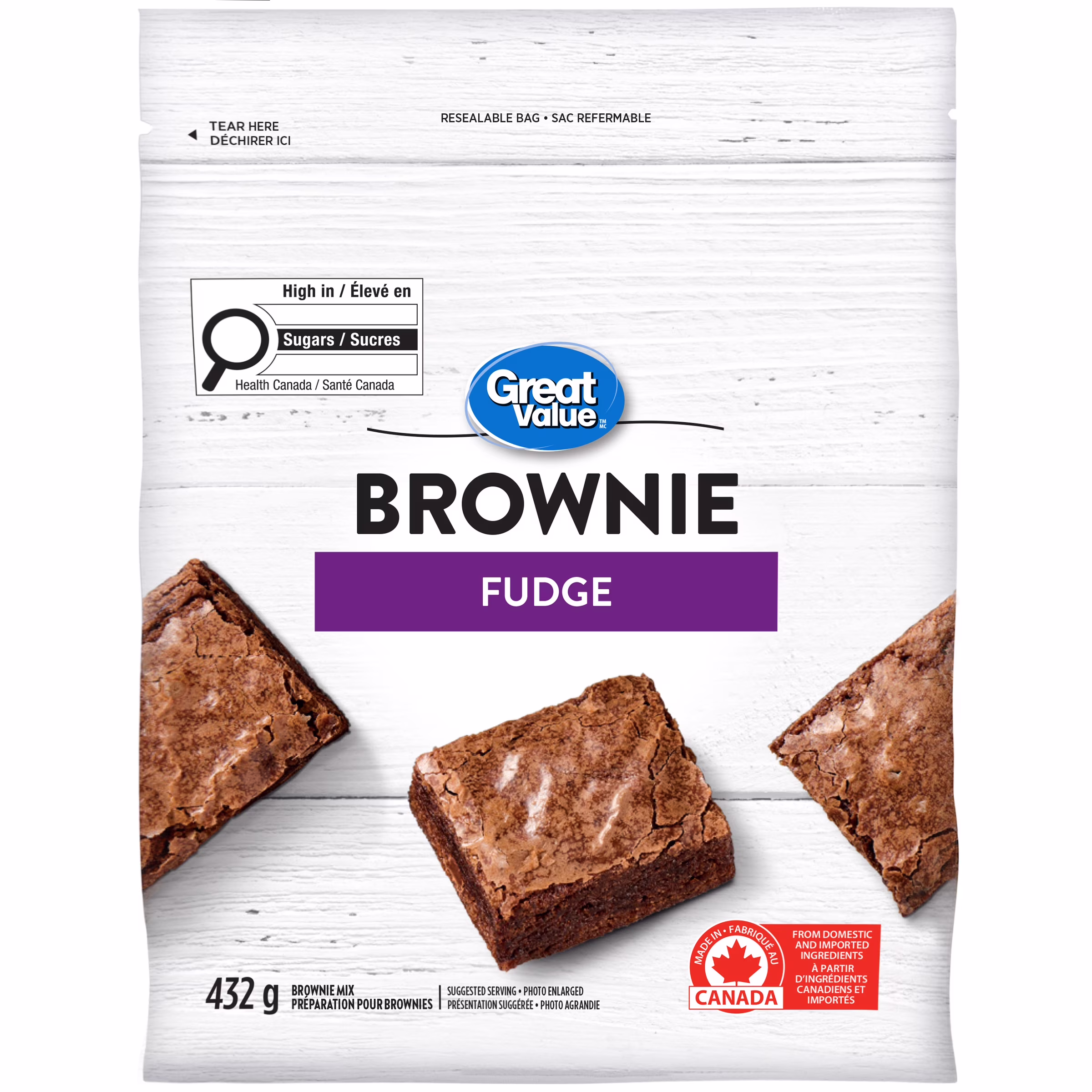 Préparation pour brownies au fudge great value 432& g