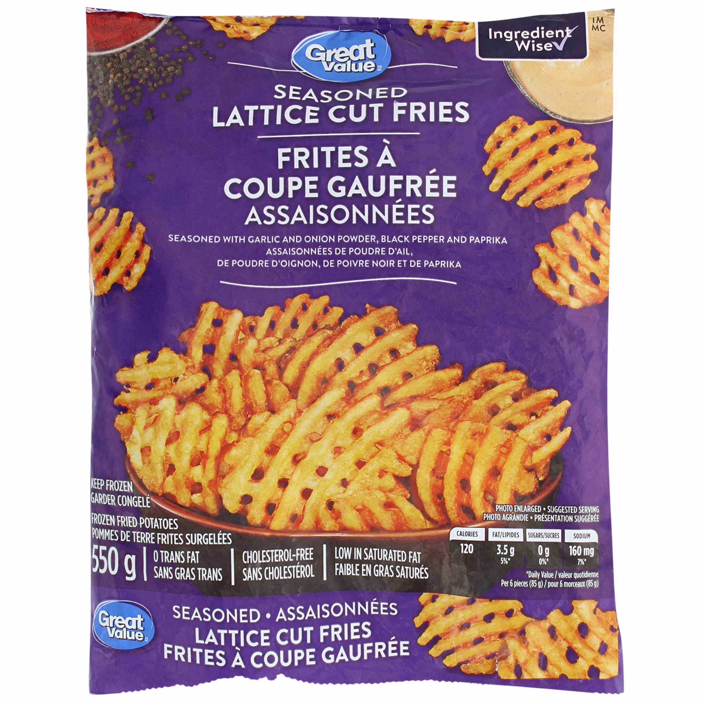 Frites à coupe gaufrée assaisonnées great value 550& g