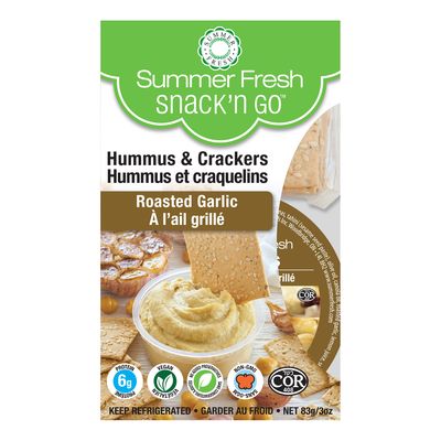 Hummus à l'ail grillé et craquelins