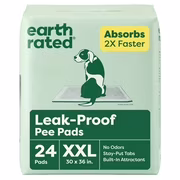Tapis de propreté antifuite earth rated pour chiens et chiots. absorption 2x plus rapide*. non parfumés. l. 76 x 91 cm. paq. de 24