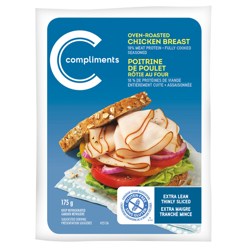 Compliments Rôti de poitrine de poulet extra maigre rôti au four, tranché mince, 175 g