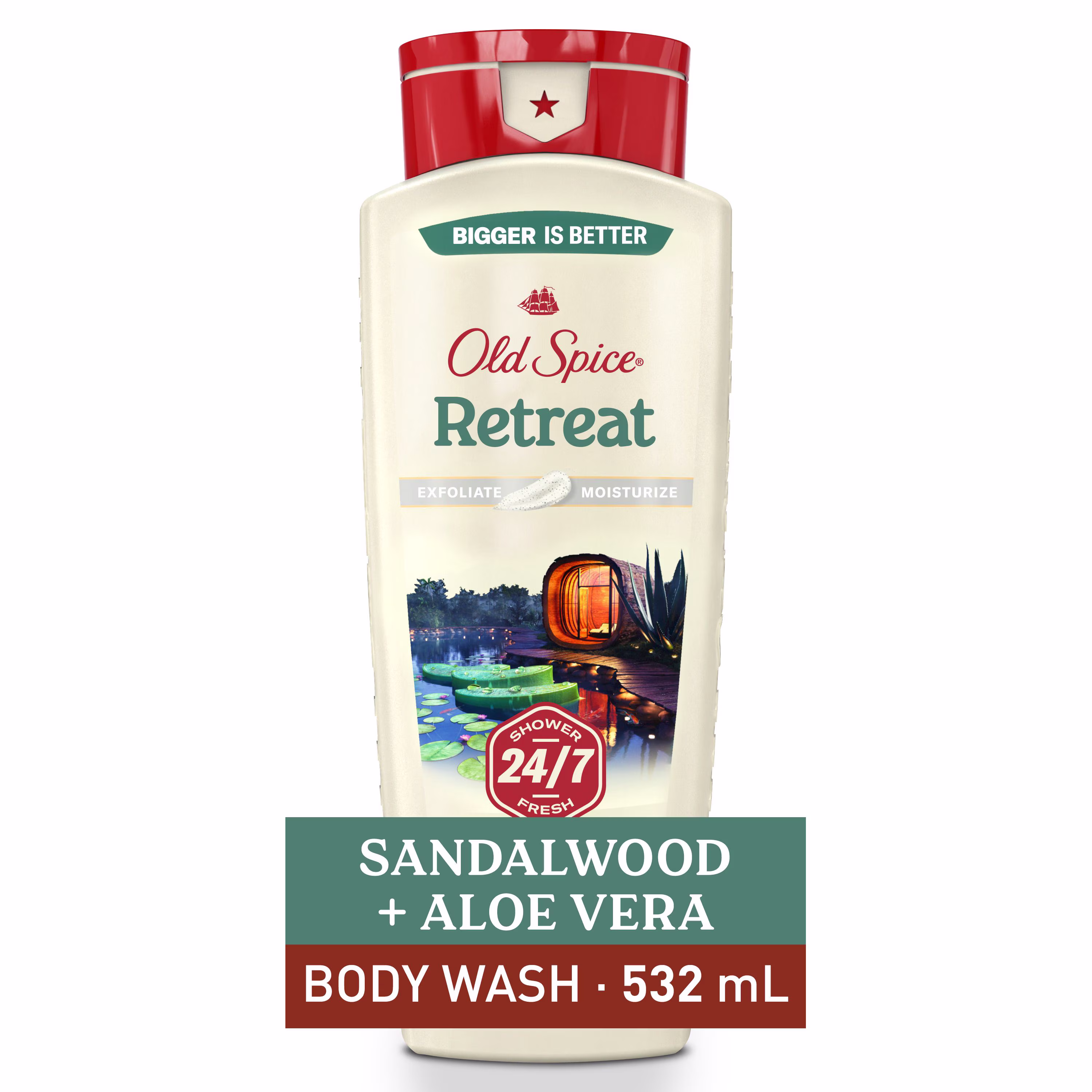 Nettoyant pour le corps pour hommes old spice. parfum retreat. fraîcheur après-lavage 24 heures sur 24. 7 jours sur 7. exfoliation + hydratation