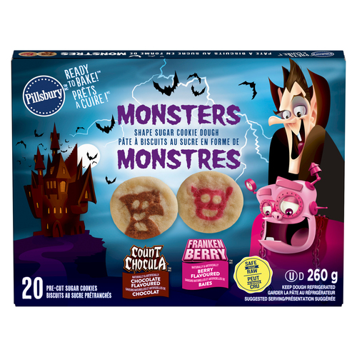 Pillsbury prêts à cuiremc pâte à biscuits au sucre en forme de monstres 20 biscuits.