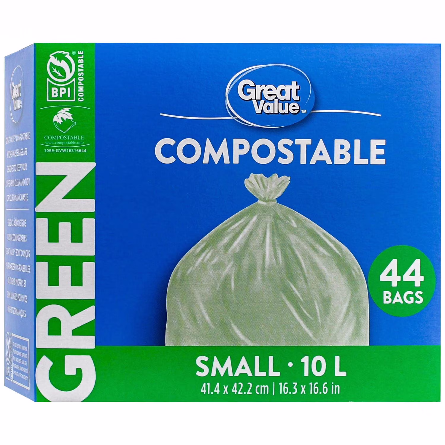 Great value petits sacs compostables verts. . 44sacs