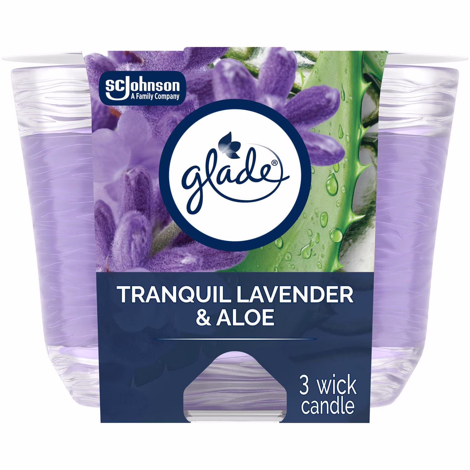 Glade chandelle parfumée. lavande paisible et aloès chandelle à trois mèches