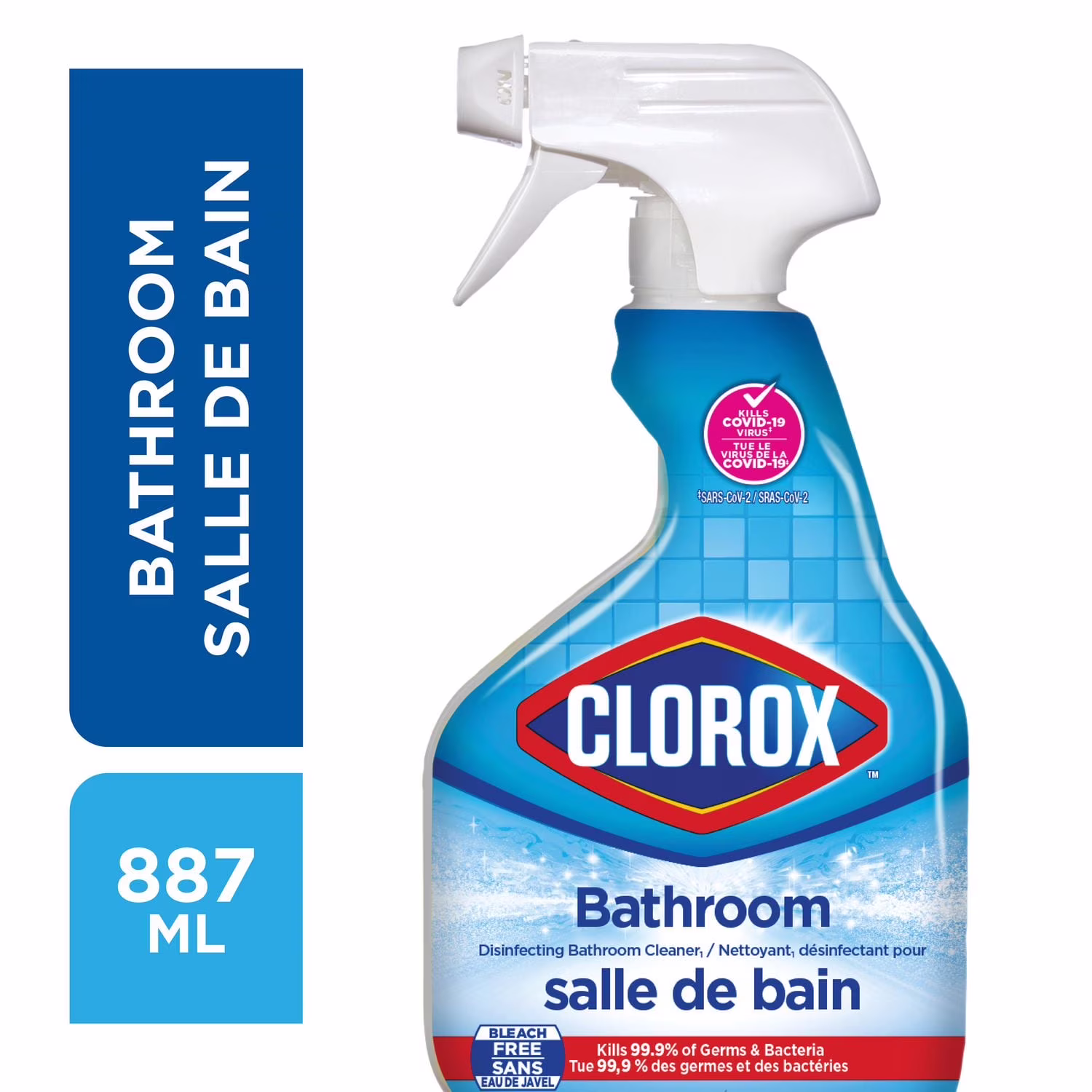 Nettoyant désinfectant pour salle de bain clorox en vaporisateur.  nettoyant pour salle de bain