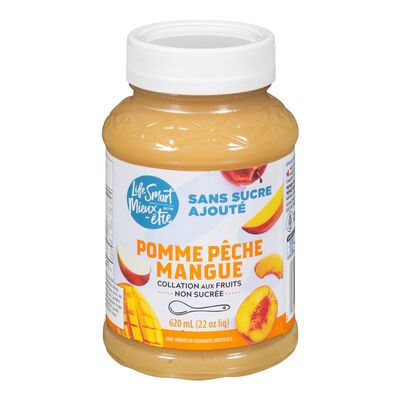 Compote de pommes, pêches et mangues non sucrée