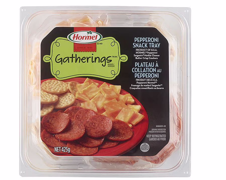 Hormel plateau à collation pepperoni. fromage marbré et craquelins hormel plateau à collation pep
