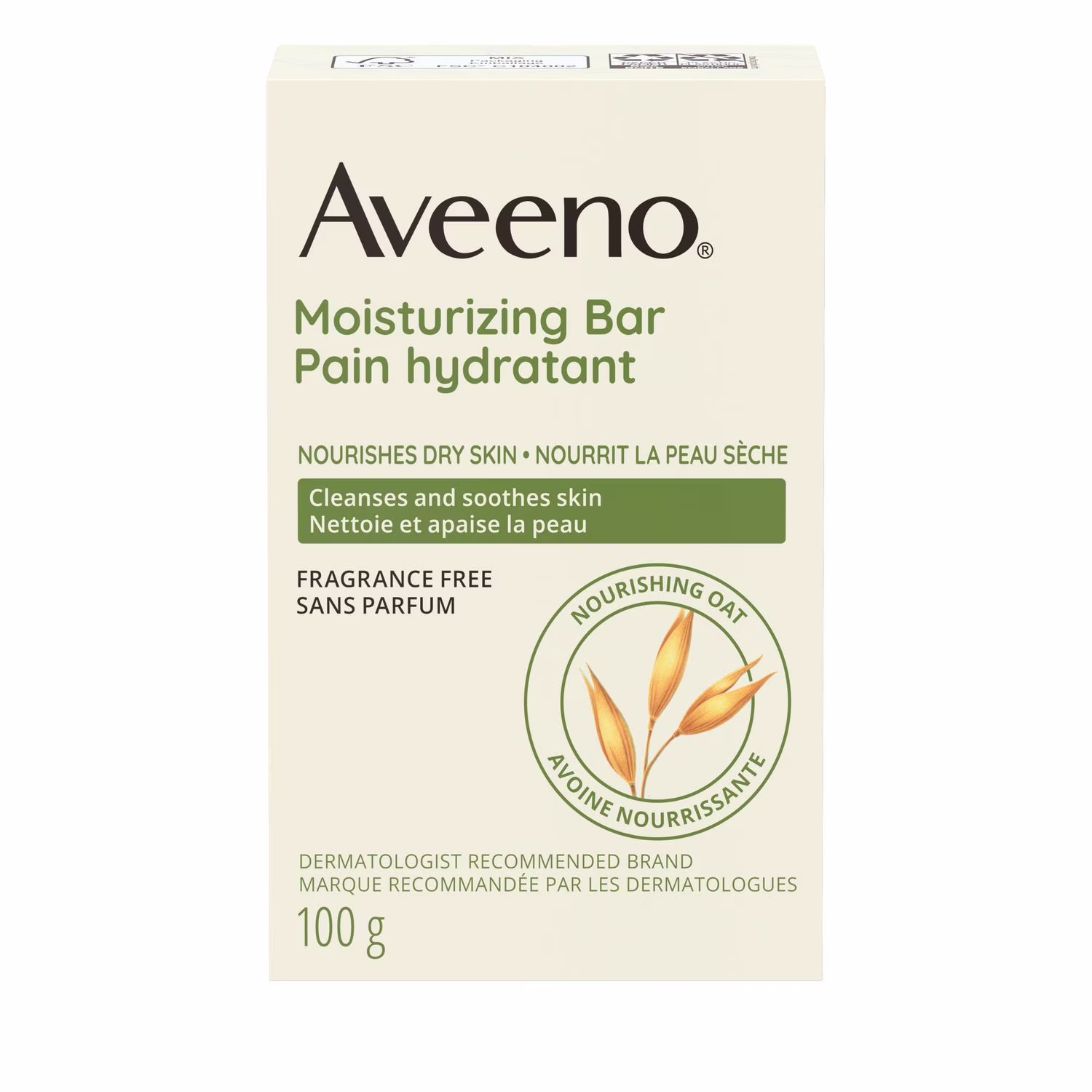 Pain hydratant aveeno. avoine colloïdale. nettoyant. non comédogène. sans parfum. doux. riches revitalisants cutanés