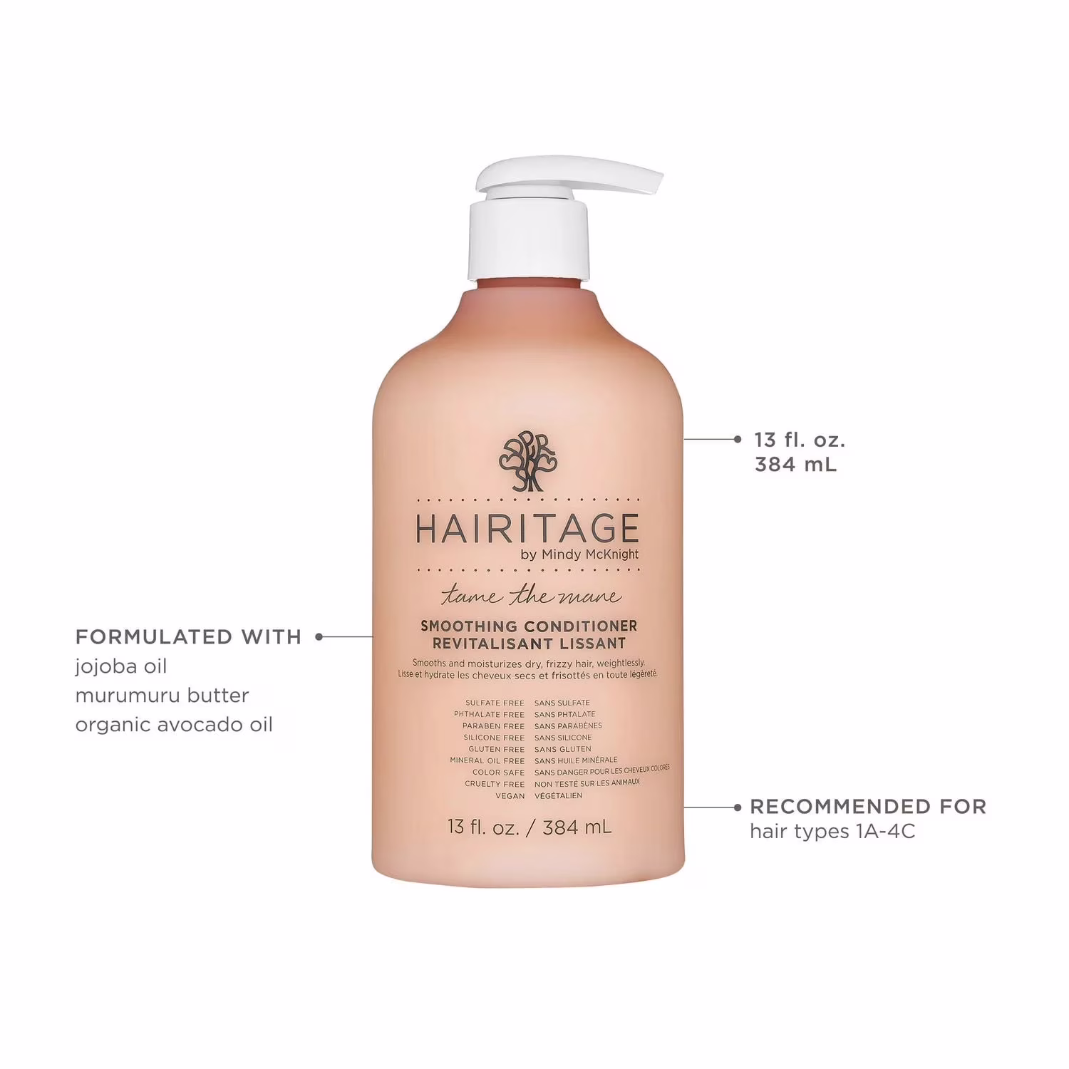 Hairitage tame the mane après-shampooing pour cheveux crépus. jojoba et avocat. . distributeur à pompe