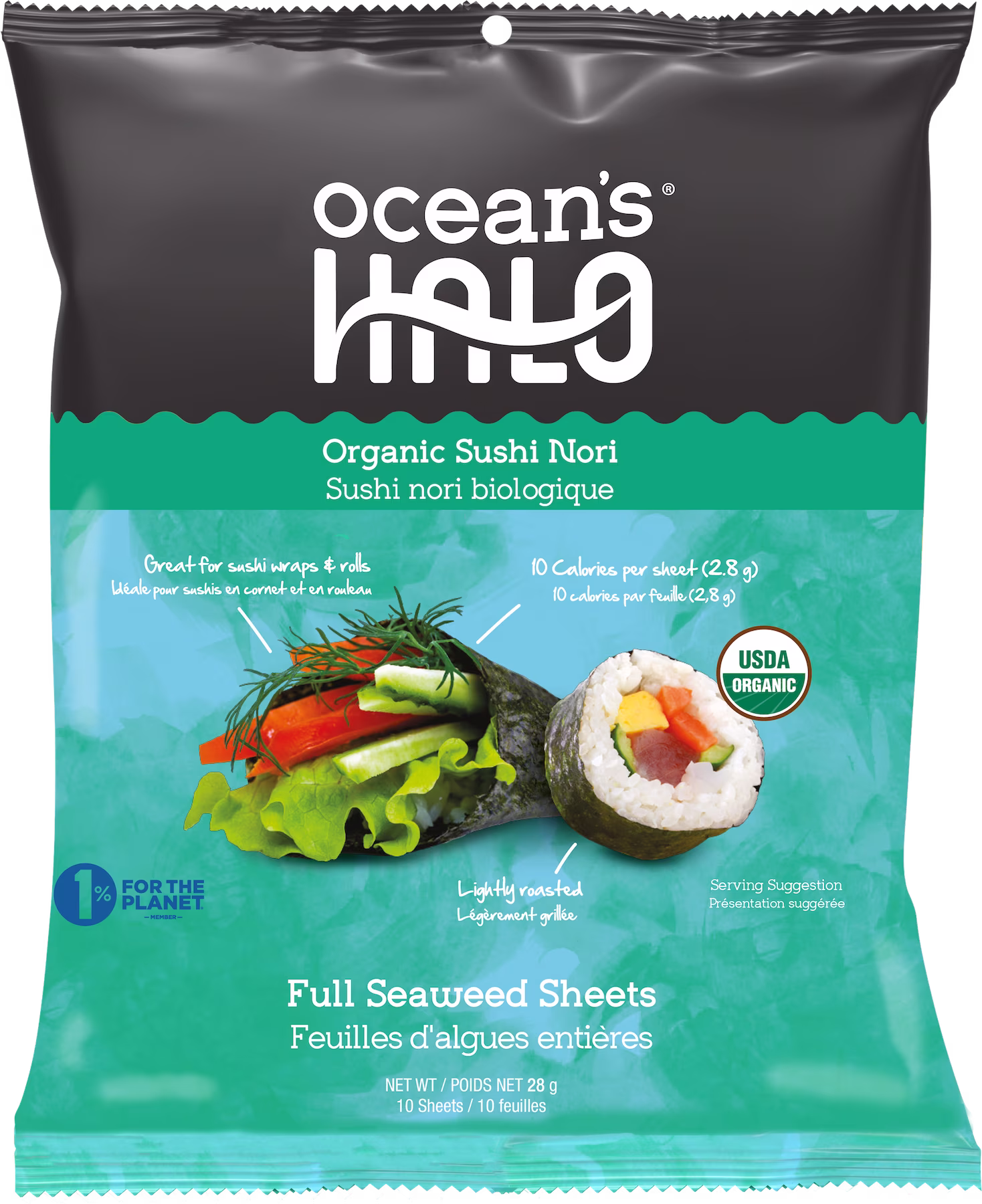 Ocean's halo l'algue nori bio. croustillantes. idéales pour les roulés.