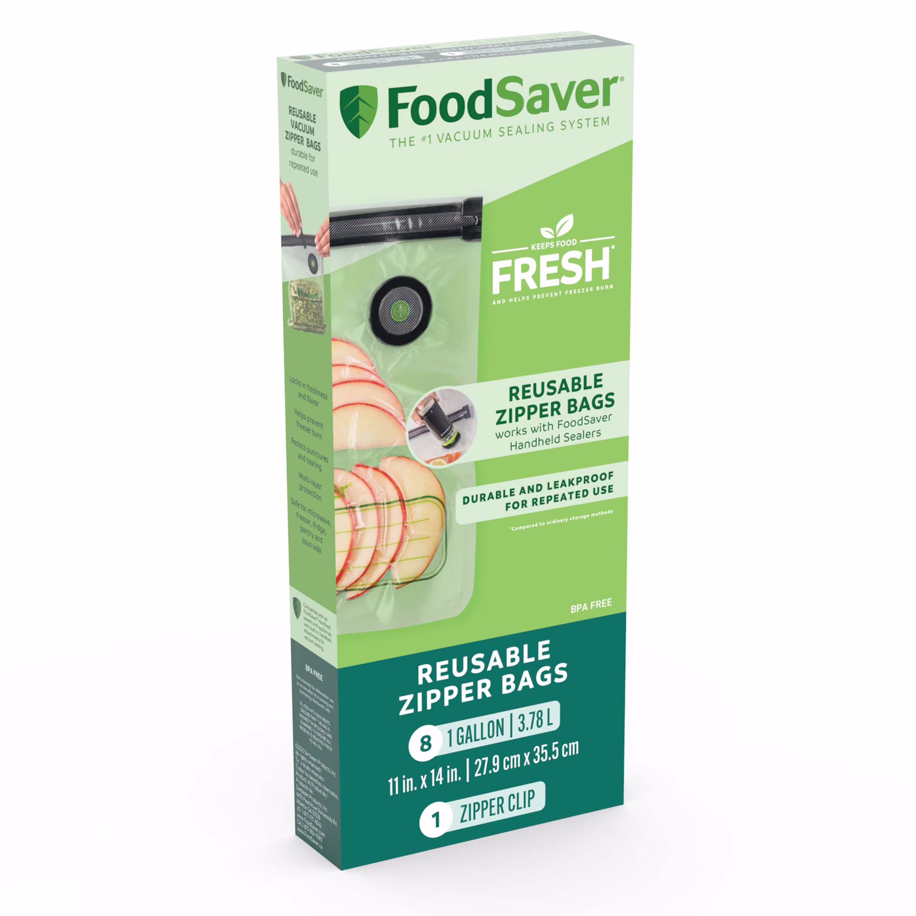 Sacs à glissière réutilisables foodsaver. 3.78& l (al). 8& unités 8& unités