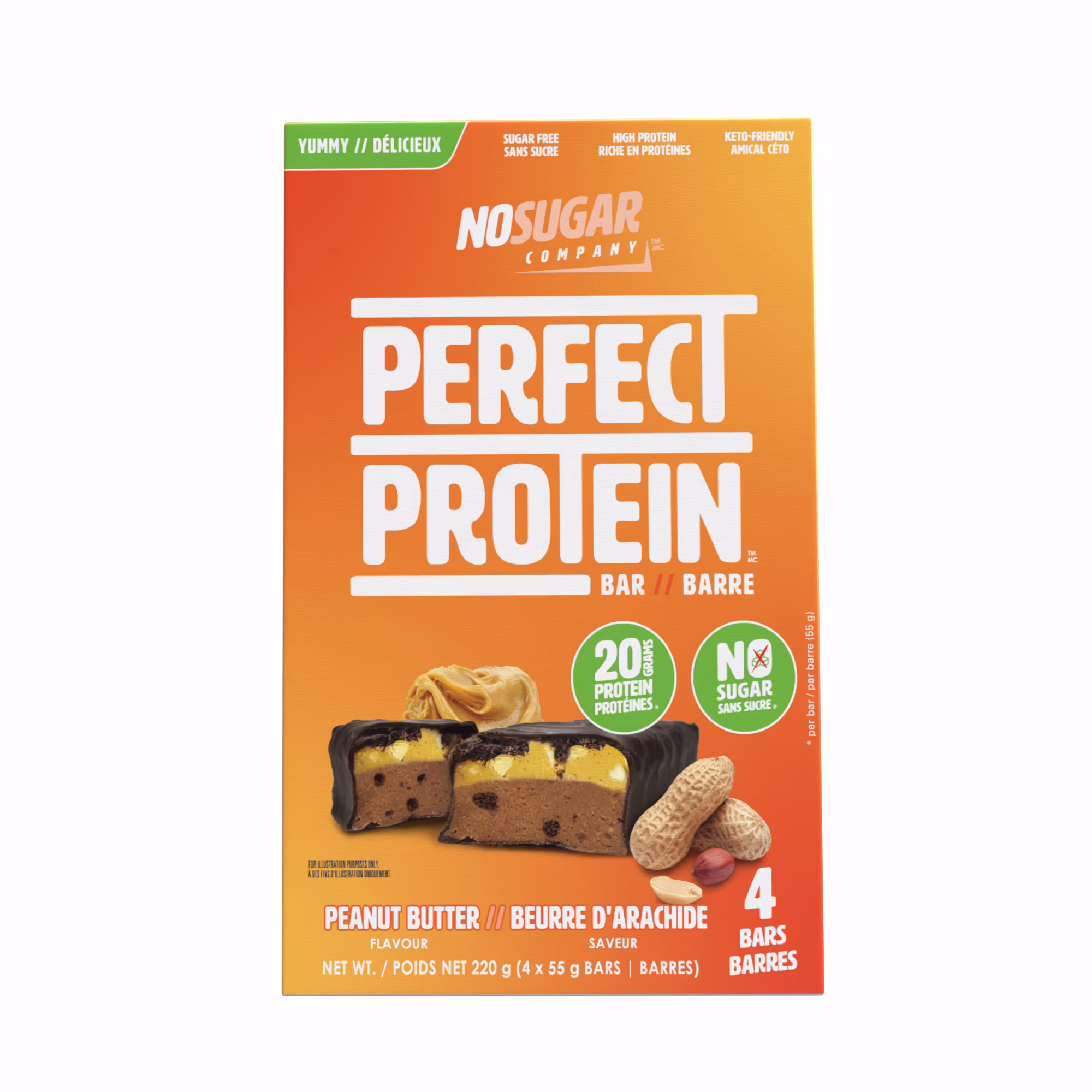 Sans sucre. perfect protein barres collation au beurre d'arachide. . 4 barres