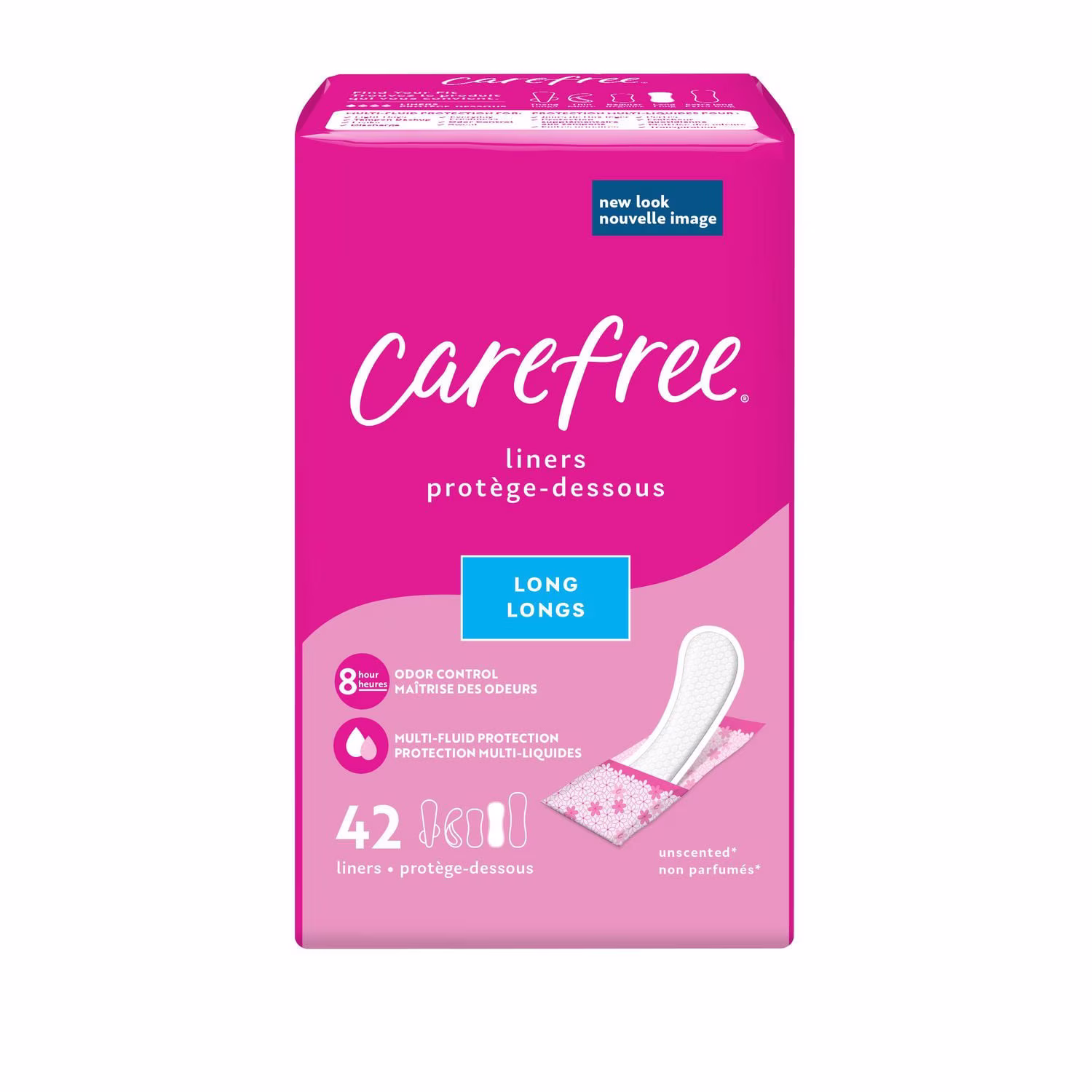 Emballage de 42 protège-dessous carefree acti-fresh galbés longs en sachets pratiques