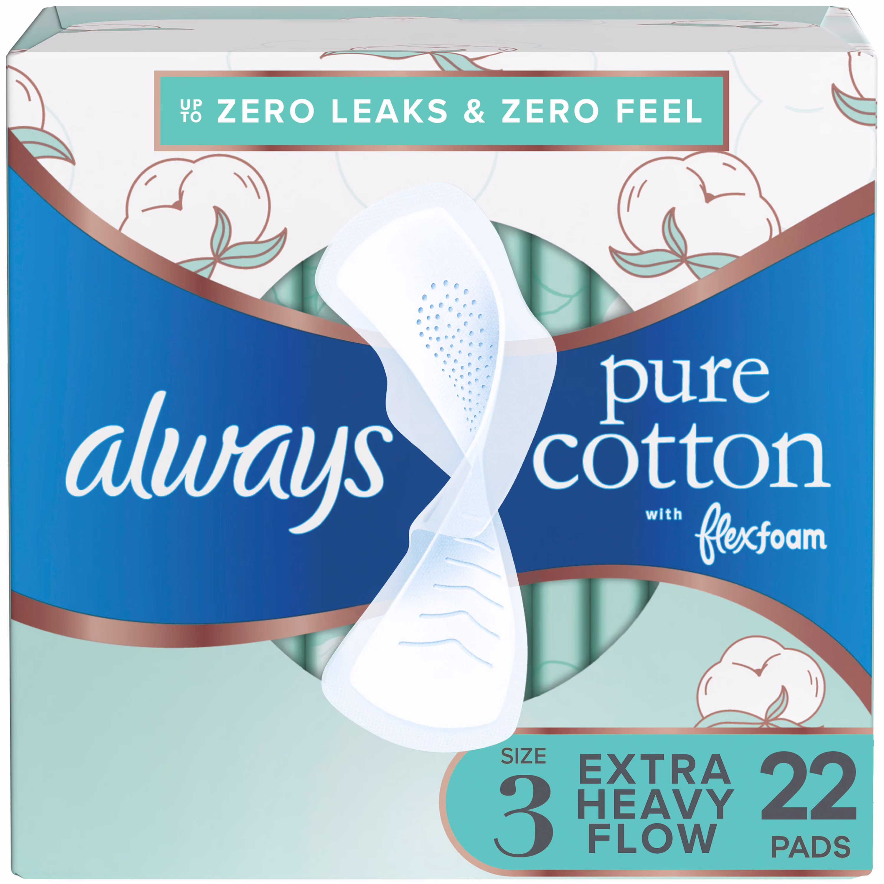 Serviettes always pur coton avec flexfoam. flux très abondant. avec ailes. taille 3. non parfumées 22 unité