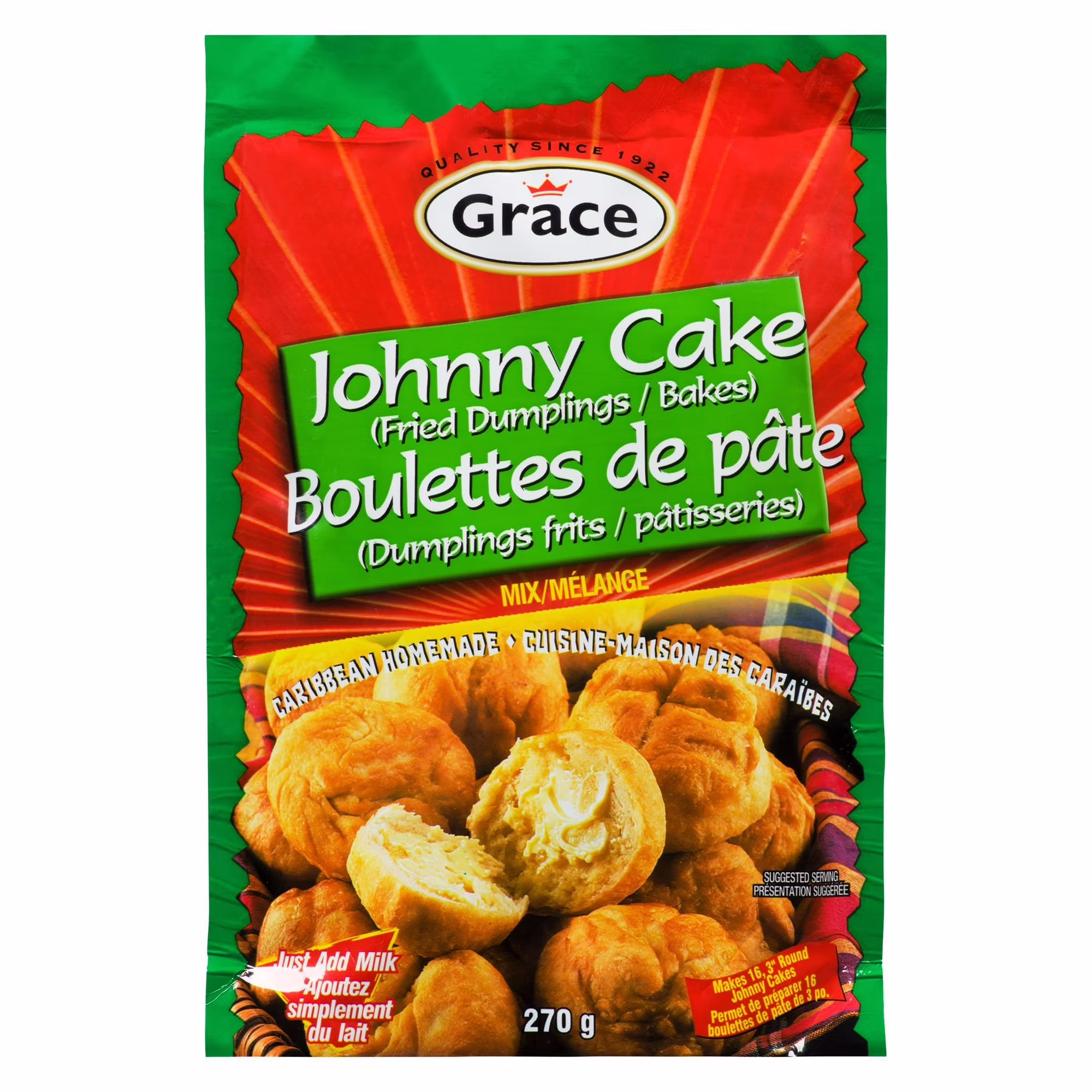 Mélange aux dumplings frits johnny cake de grace.  paquet mélange aux dumplings frits johnny cake de grace.  paquet