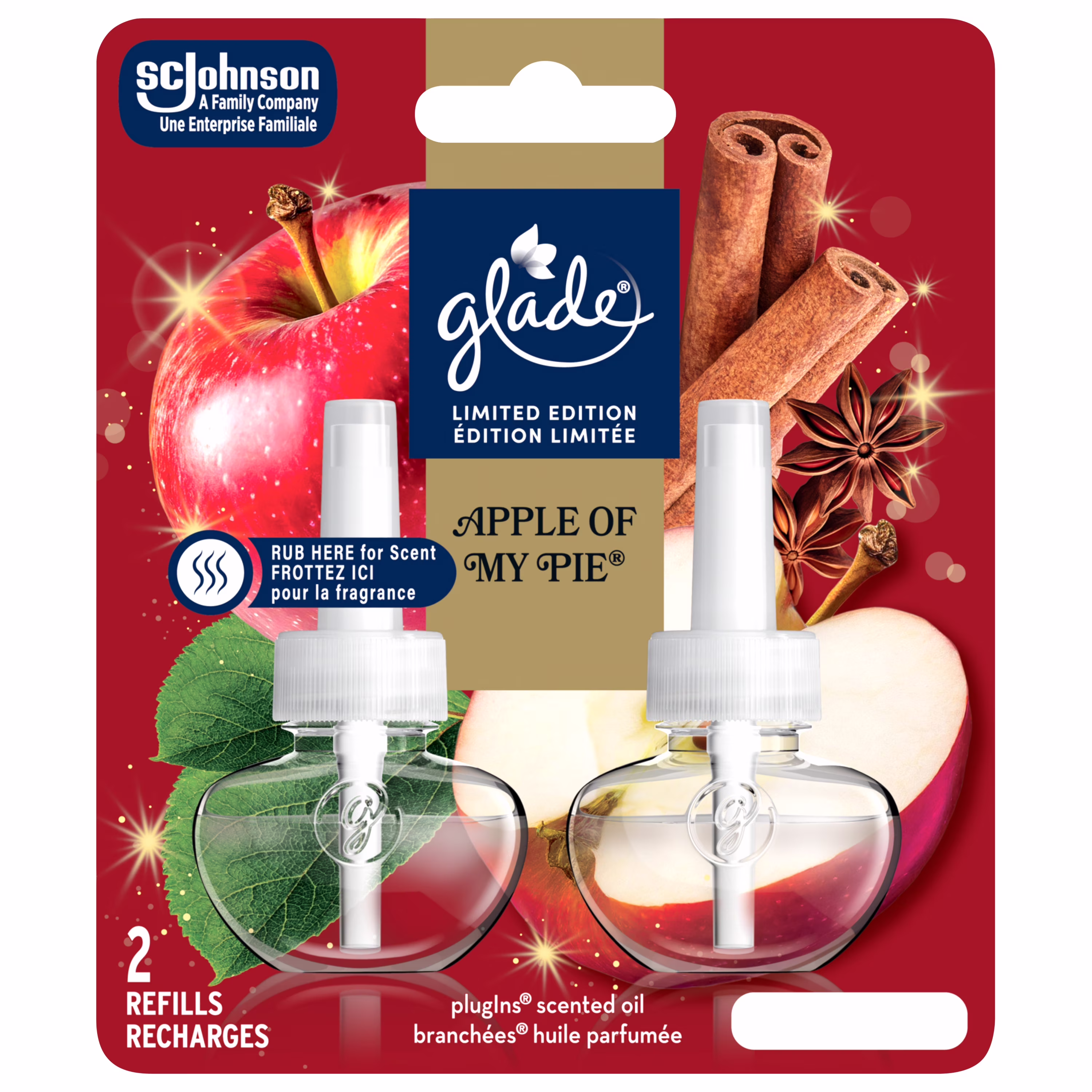 Glade branchées huile parfumée recharge. apple spice swirl deux recharges