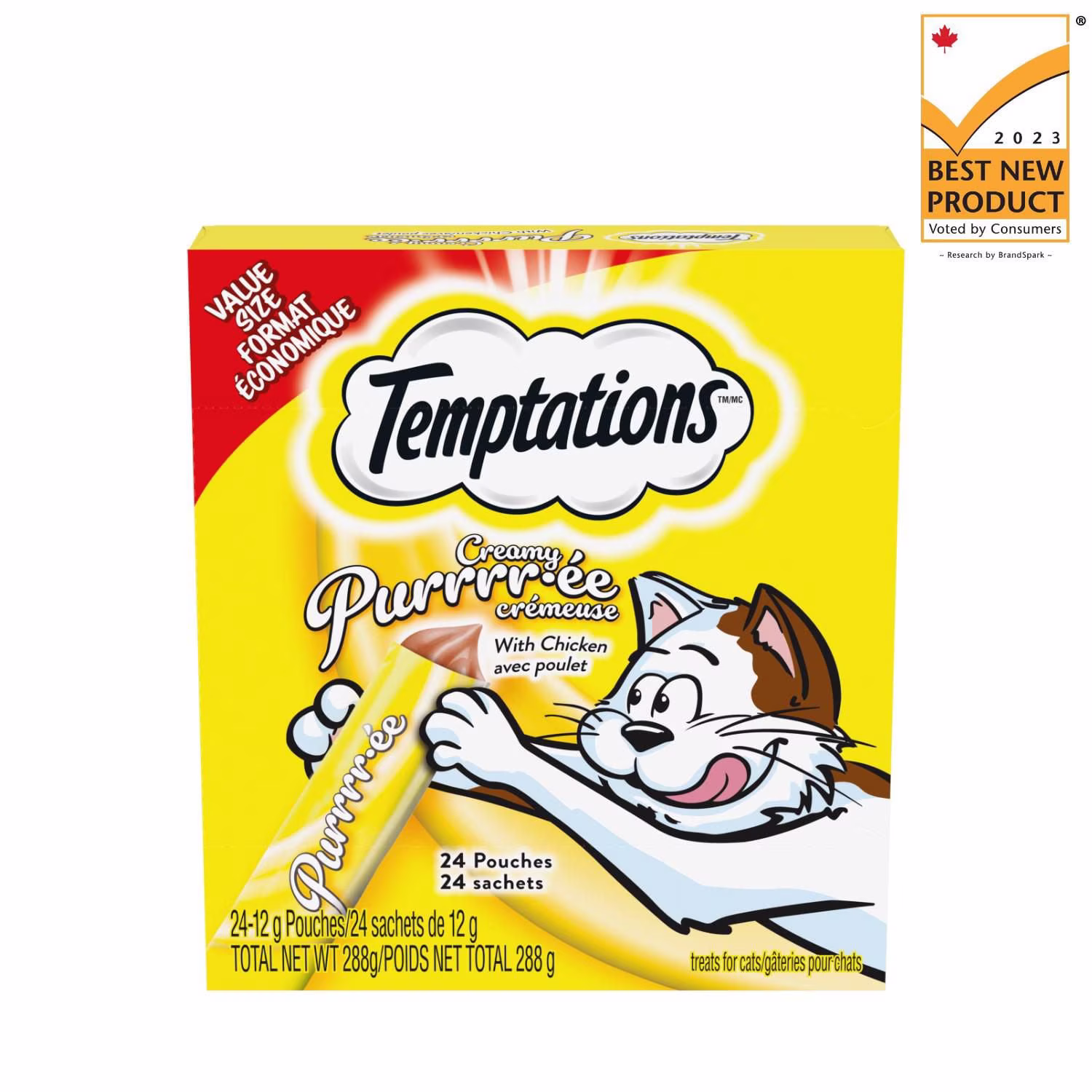 Temptations purée crémeuse au poulet. gâteries à lécher pour chats adultes. 24 sachets