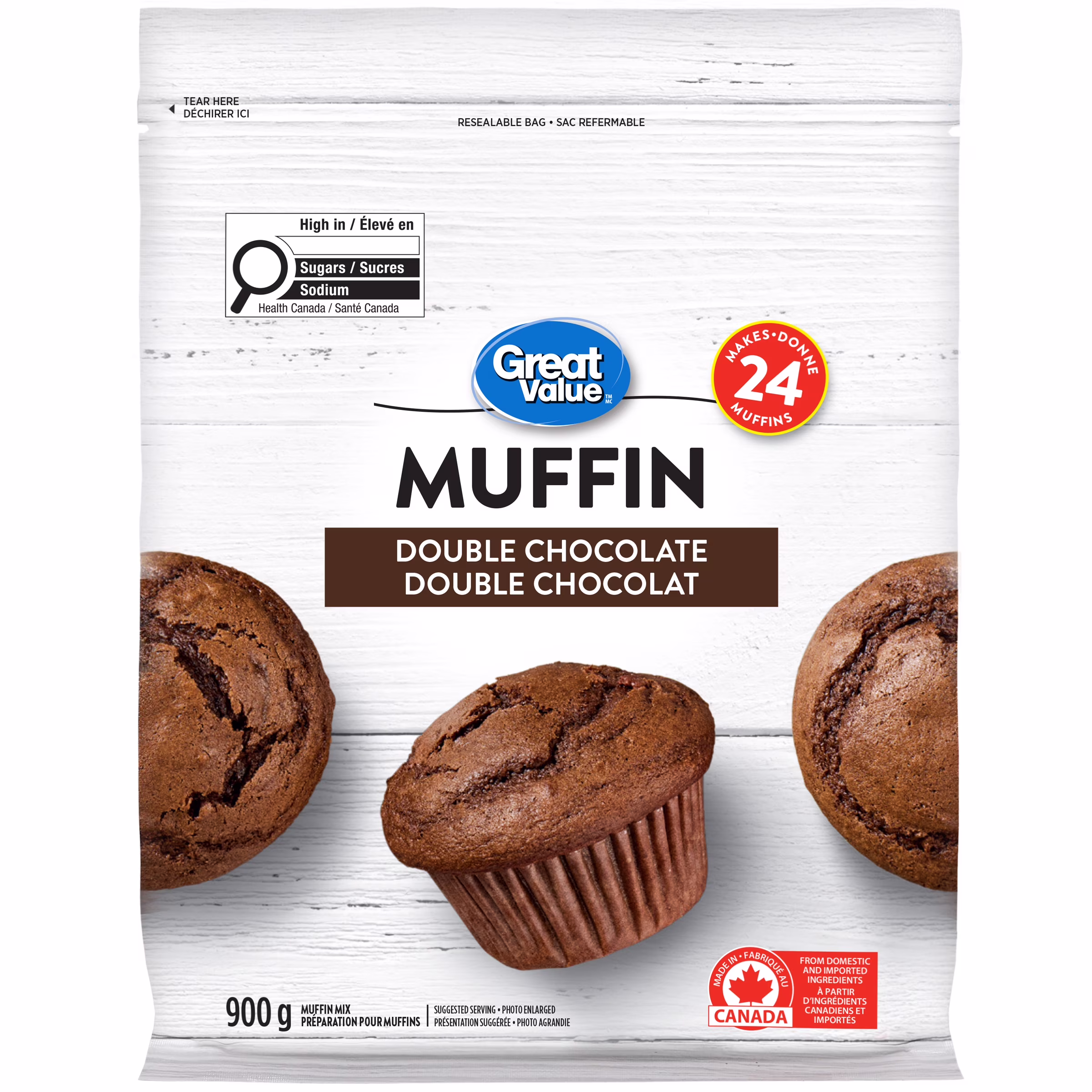 Préparation pour muffins double chocolat great value