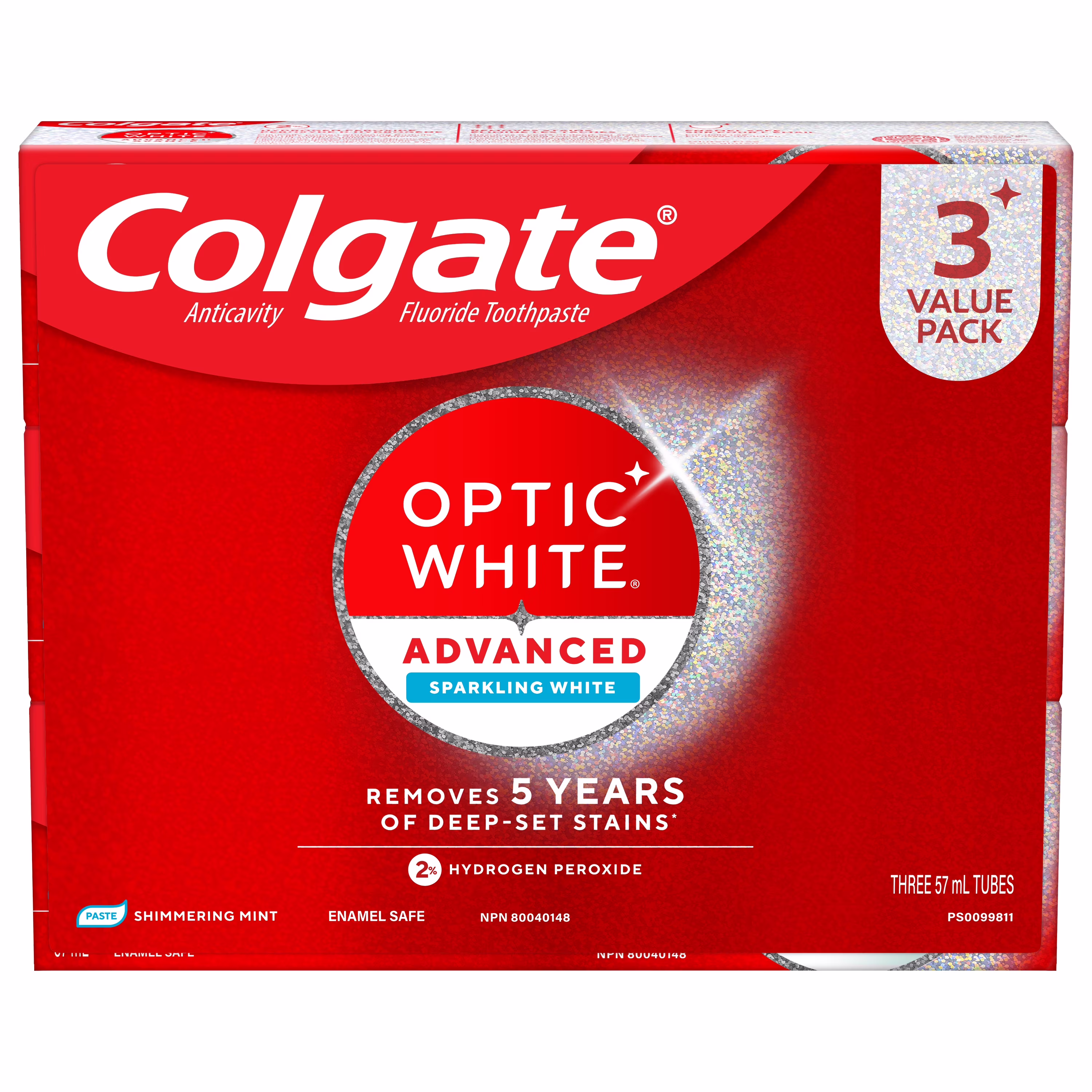 Dentifrice au fluorure colgate optic white avancé blanc éclatant. lot de 3. menthe.