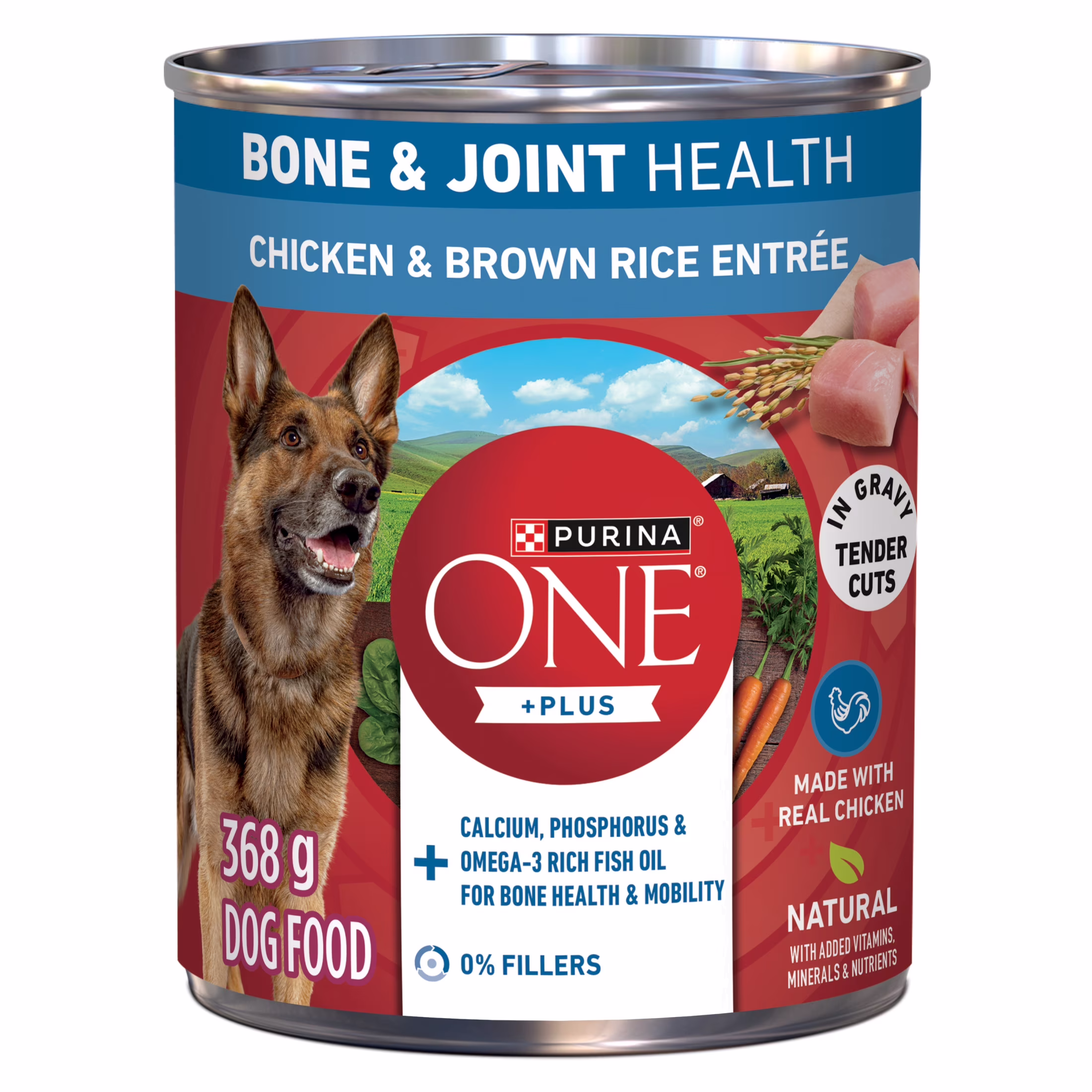 Purina one +plus santé des os et des articulations entrée de poulet et riz brun. nourriture humide pour chiens.