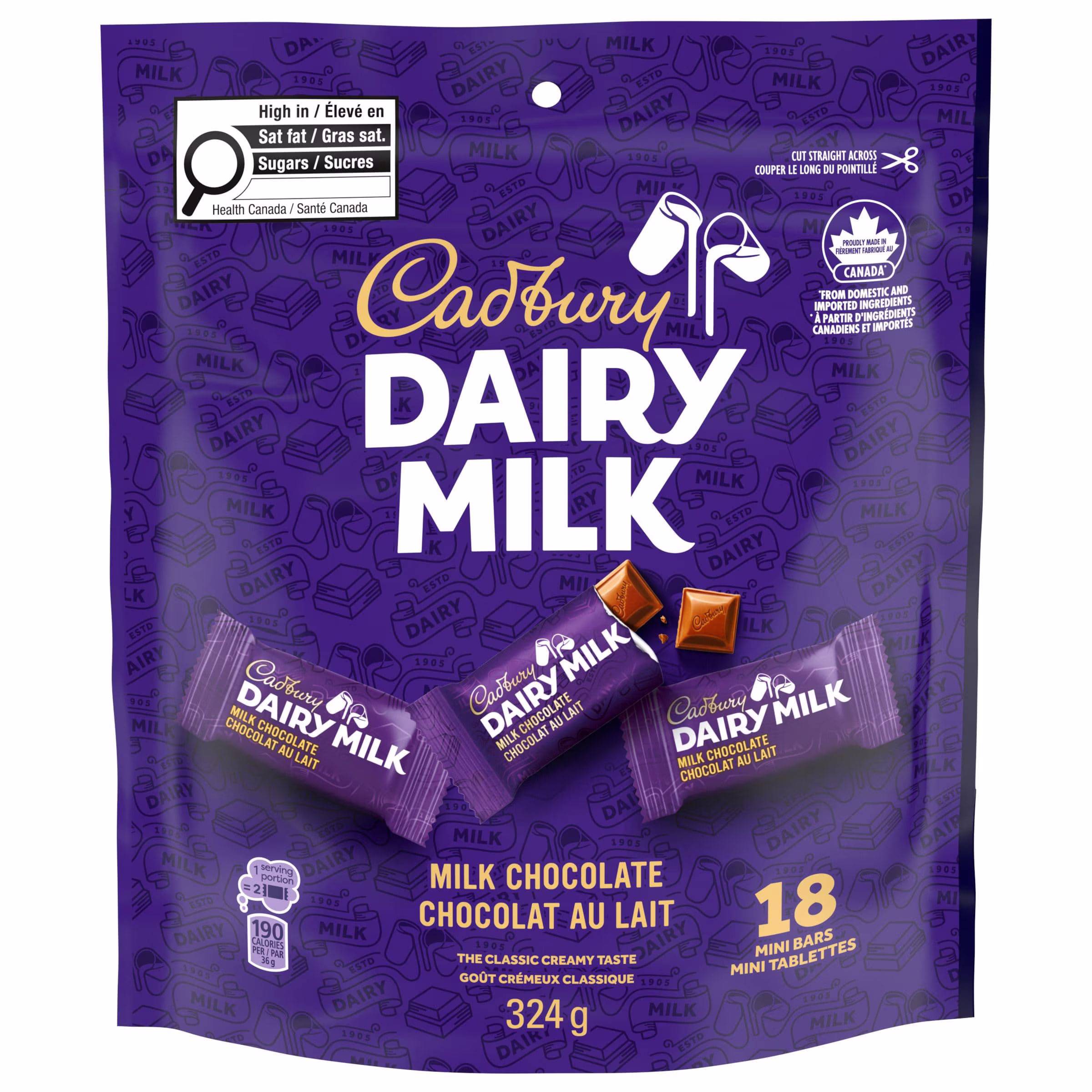 Tablettes de chocolat au lait DAIRYMILK, 18x18g